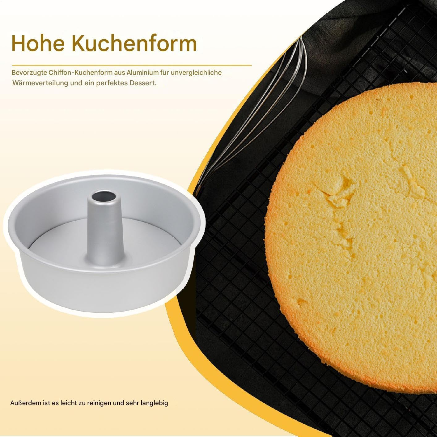 Chiffon Cake Pan - round Shape, Loose Bottom Tray | Baking Pan with Non-Stick Cupcake, Lightweight Cake Mould, Aluminium round Bakeware for Kitchen Oven, Cheesecake Cans, Pastry Bread Tool image number 5