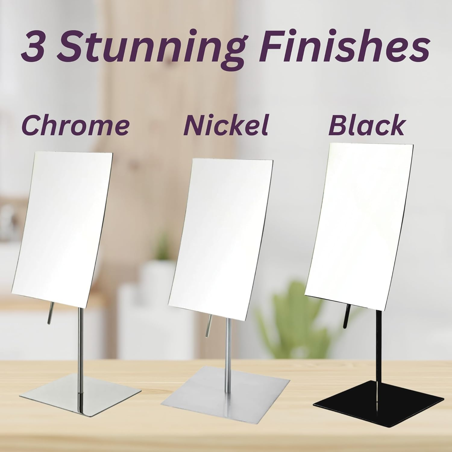 JERDON Rectangular Tabletop Makeup Mirror - Makeup Mirror with 3X Magnification with Black Finish - 5-Inch by 8-Inch Vanity Mirror - Model JP358BK image number 5