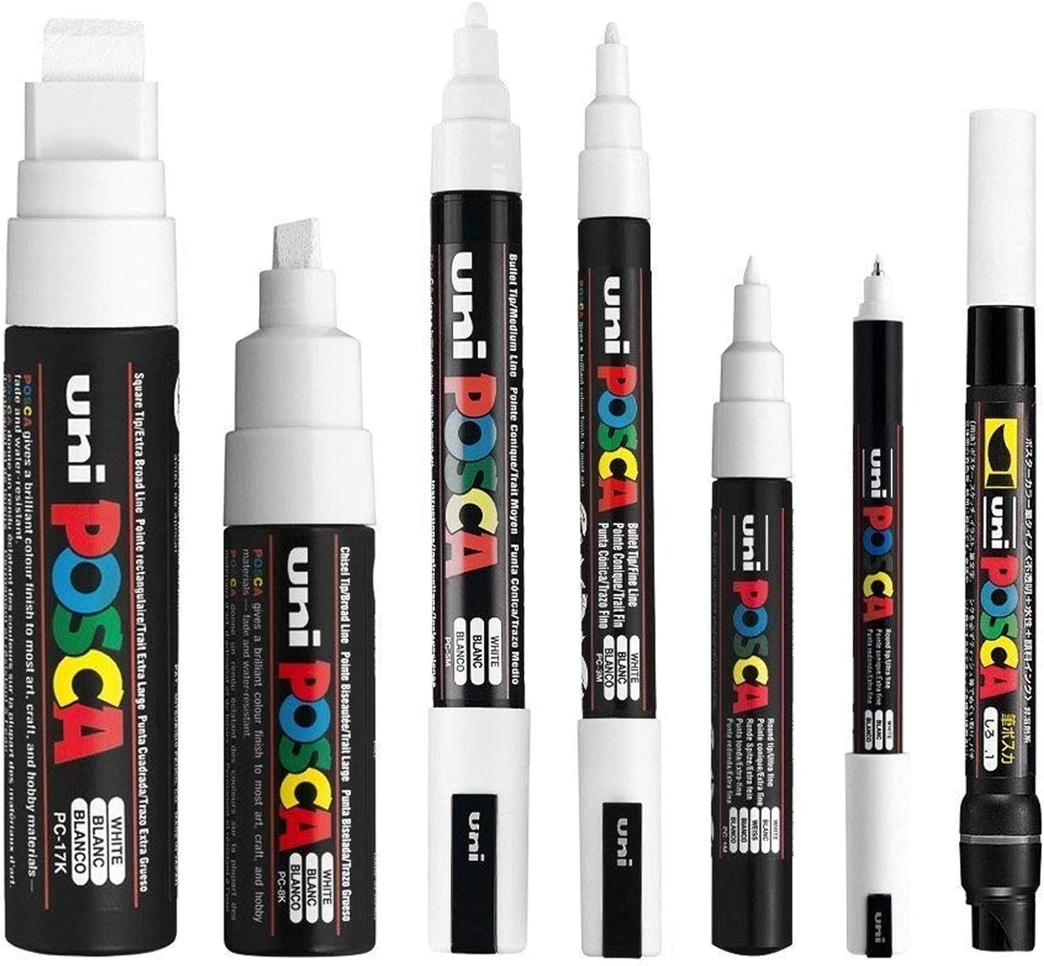 POSCA White - Full Set of 7 Pens (PC-17K, PC-8K, PC-5M, PC-3M, PC-1M, PC-1MR, PCF-350)
