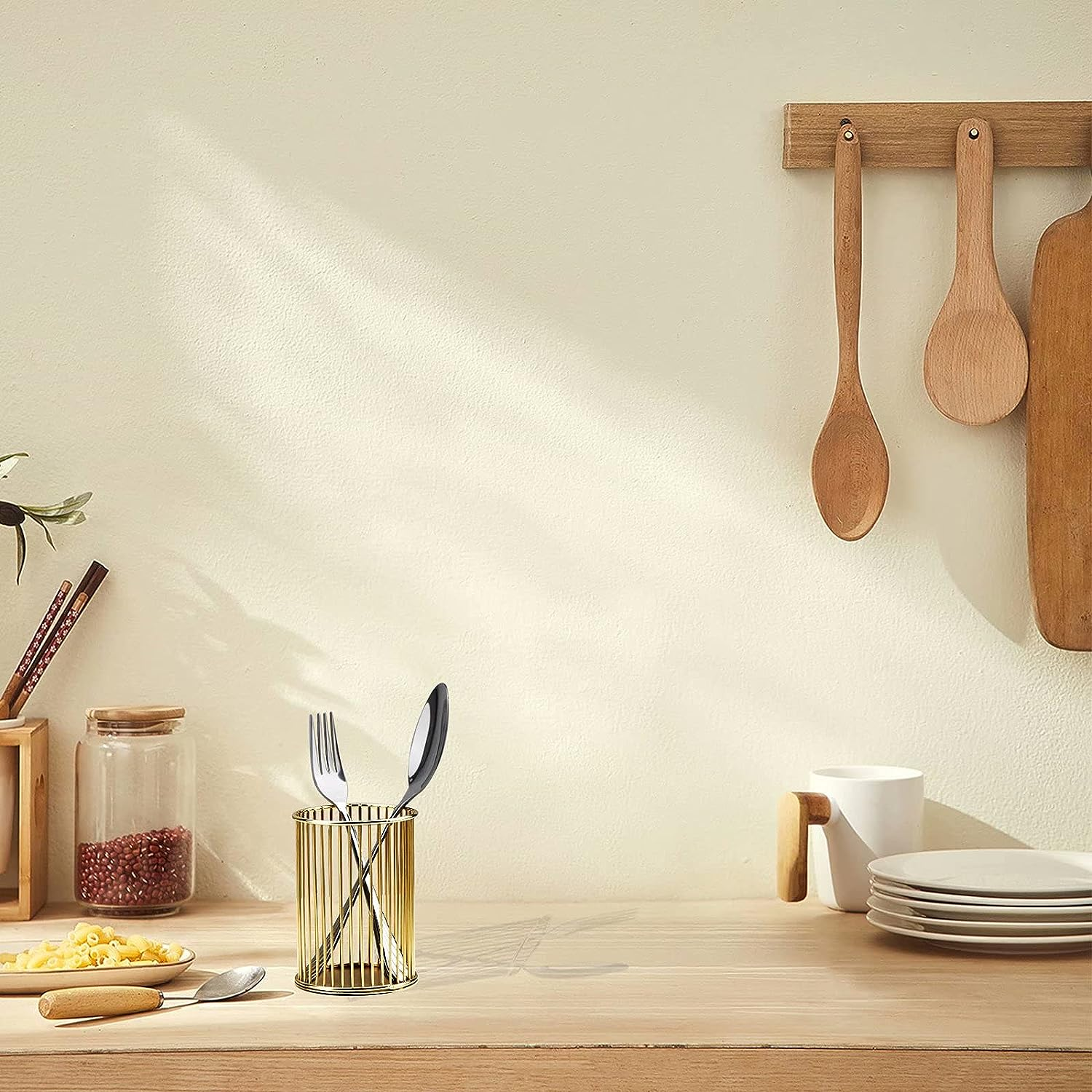 Pen Pencil Holder, Metal Wire Pen Pencil Cup Holders for Desk Cute Organizer, Makeup Brushes Cup Holder Organizer, 1PC Golden, by Xienie image number 1