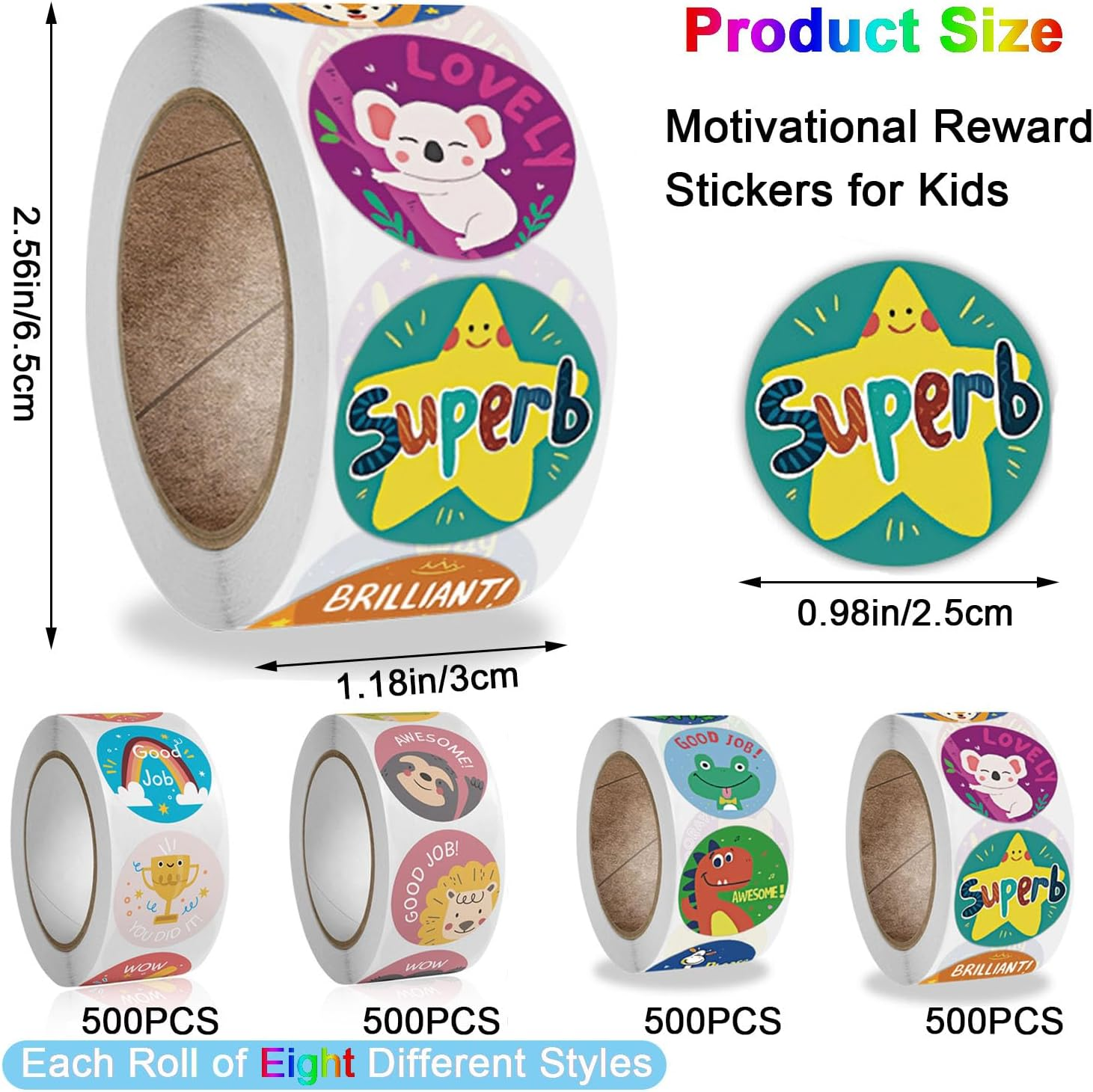 Mtxorvix 2000PCS Kid Stickers，Motivational Reward Stickers for Kids,Animal Cartoon Motivational Stickers, 4 Roll Motivational Stickers in 24 Designs for Children Students Teachers Classroom image number 6