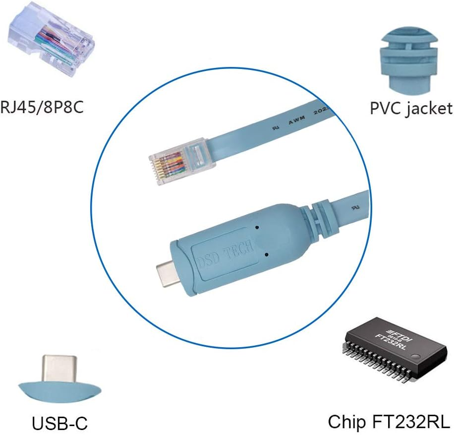 DSD TECH SH-RJ45B USB C to RJ45 Console Cable with FTDI Chip for Cisco NETGEAR Routers/Switches Support Macbook Pro/Air 2018 and Other USB-C Laptops image number 6