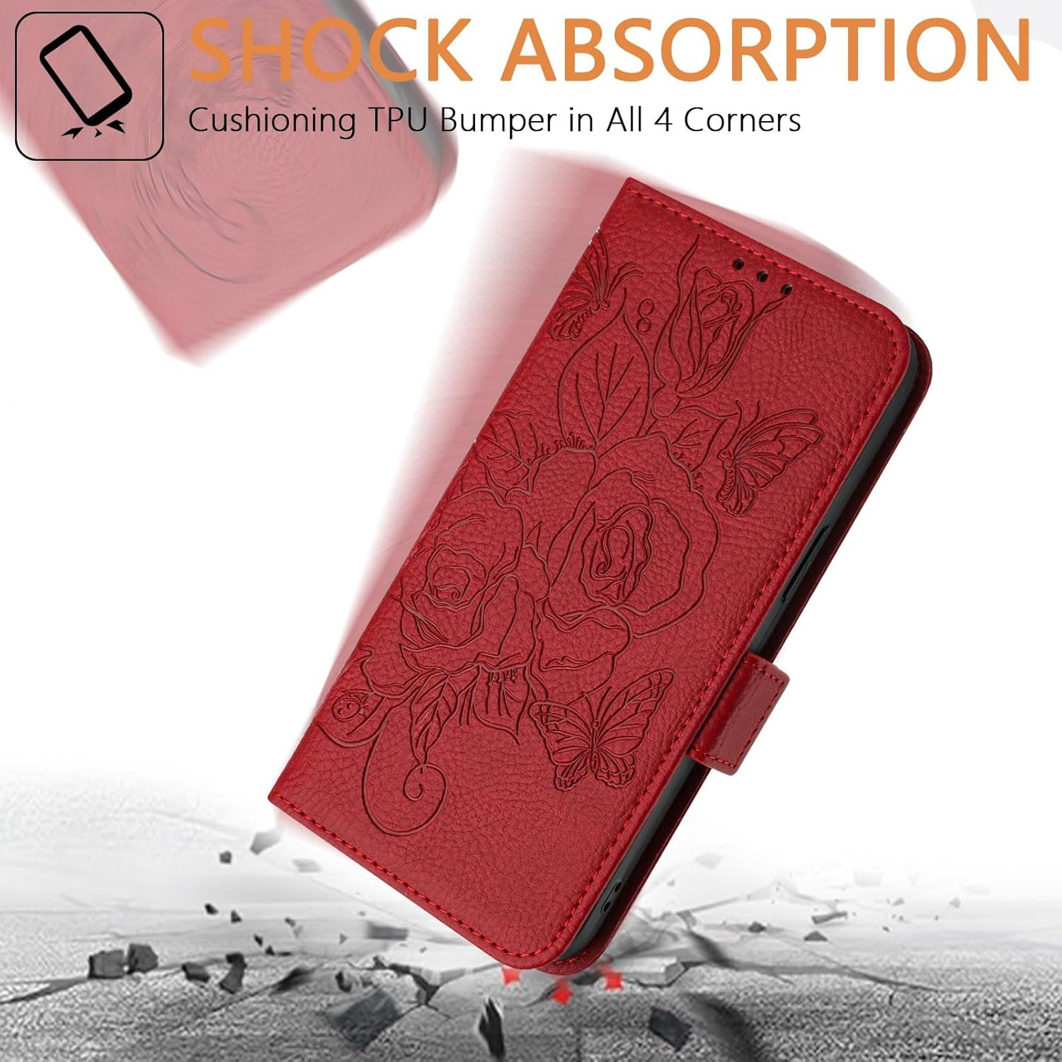 IMEIKONST Mobile Phone Case for Motorola Moto Edge 50 Neo 5G Case, Protective Leather Case Stand Wallet Card Slot RFID Blocking Shockproof Mobile Phone Case for Moto Edge 50 Neo 5G. Red Flowers YBH image number 3