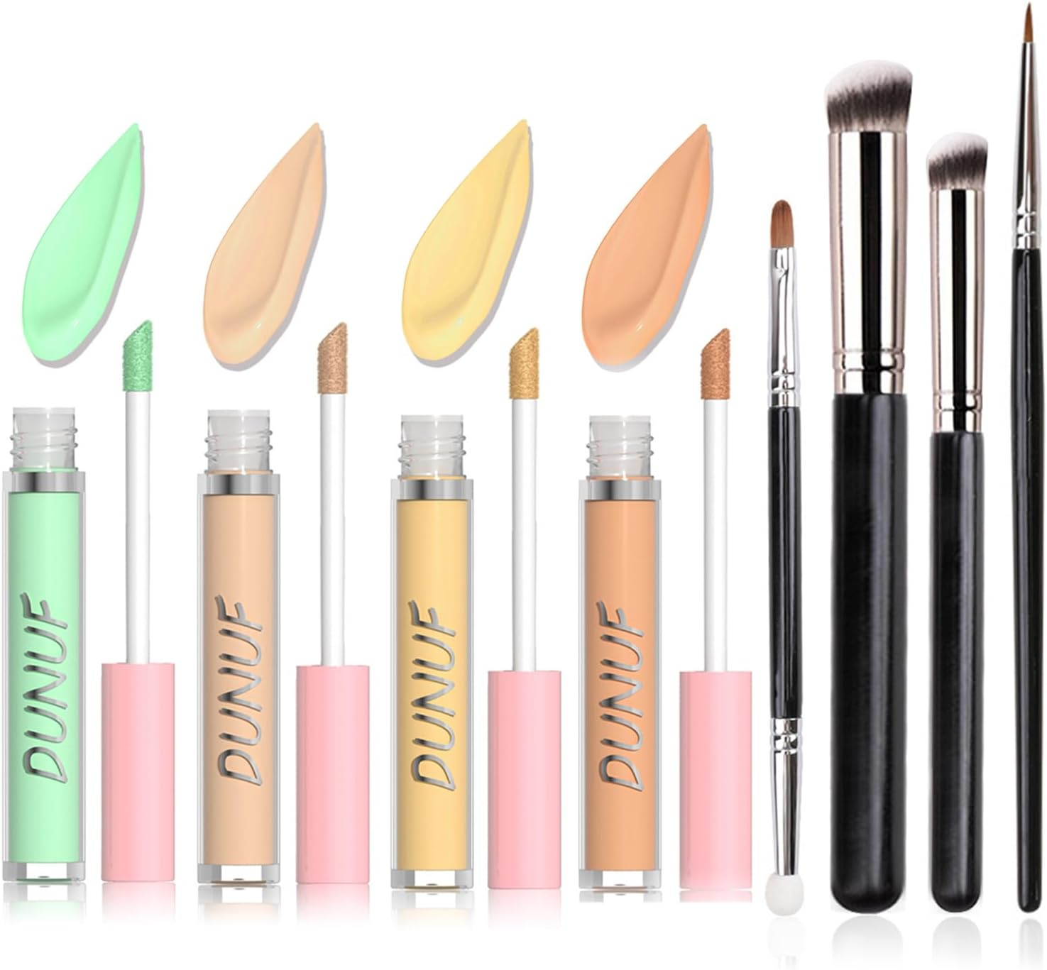 Enmart Liquid Concealer Set, 4 Shades Cream Foundation Concealer, 2.5G Each, Lightweight Makeup, Long Lasting & Full Coverage, Oil-Free, for Dark Circles, Redness & Blemishes, with 4Pcs Makeup Brushes