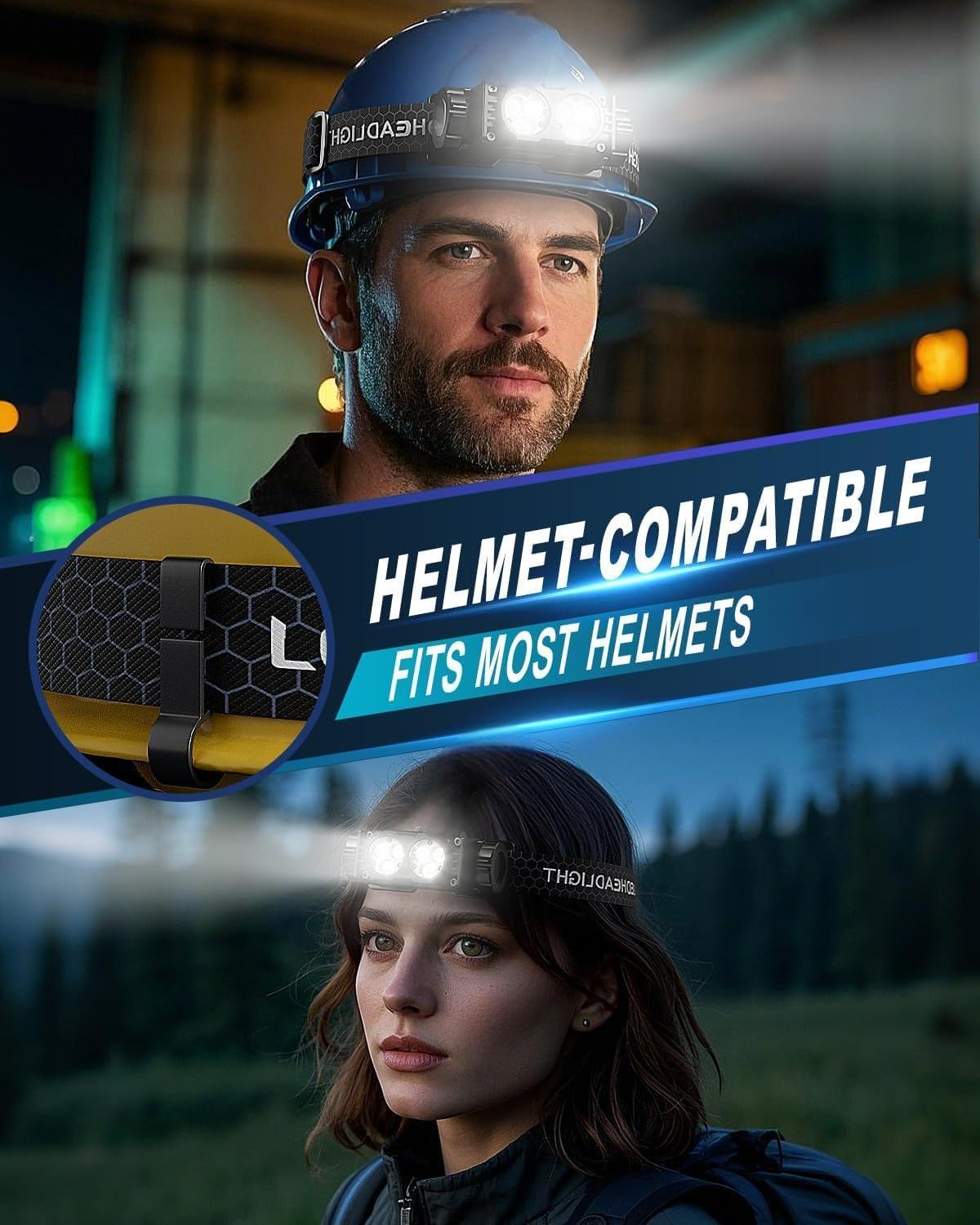 Headlamp Rechargeable, 2PCS 4500L Super Bright Light Bright LED Rechargeable Headlight with White Light, Waterproof Head Lamp with Headband for Outdoor Camping, Hiking, Camping Essentials, Working image number 6