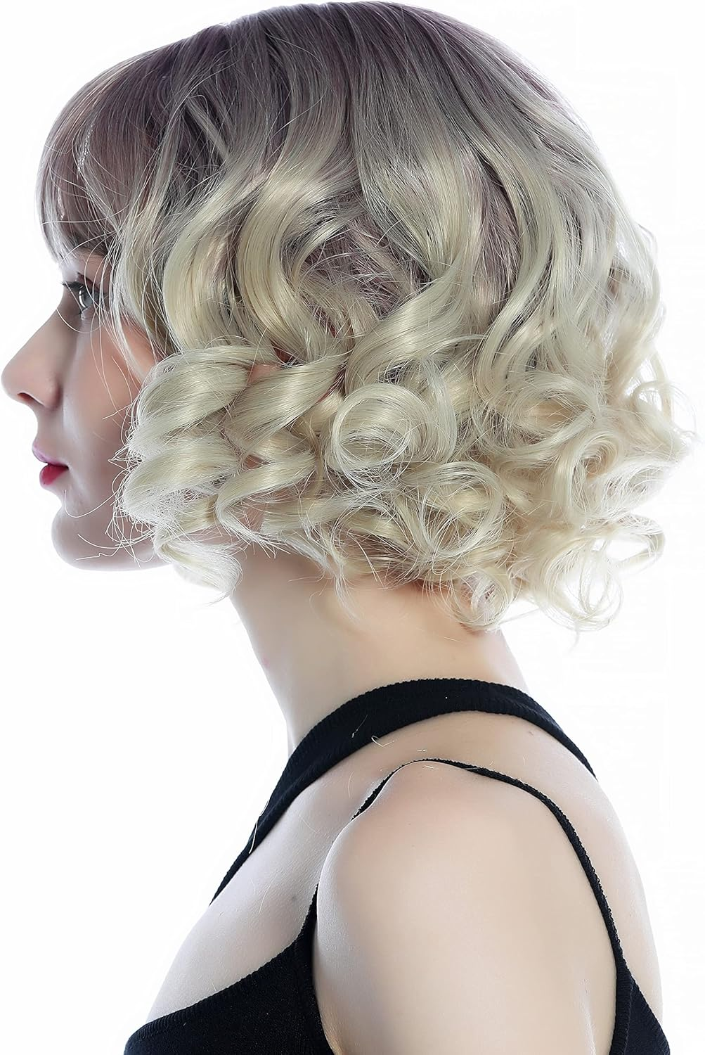 WIG ME up - SZL0832-T-003 Women'S Wig Short Pony Corkscrew Curls Ombre Dark Purple in Light Blonde image number 1