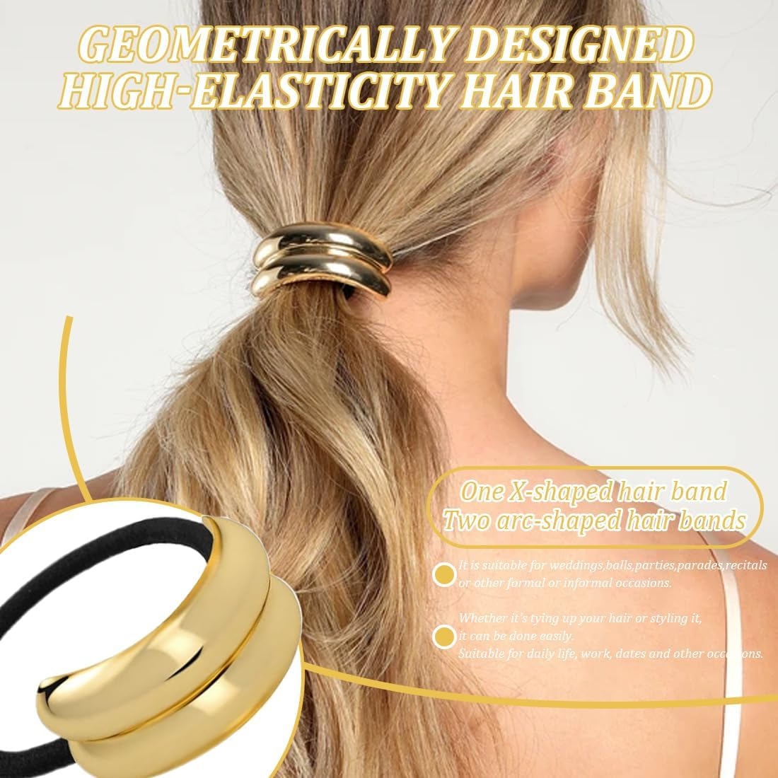 MIRKUZI Hair Bobbles 3 Pack Metal Hair Bobbles Ponytail Elastic Hair Ties Golden Metal Hair Bobbles for Thick Hair Hair Accessories for Ponytails for Women image number 1