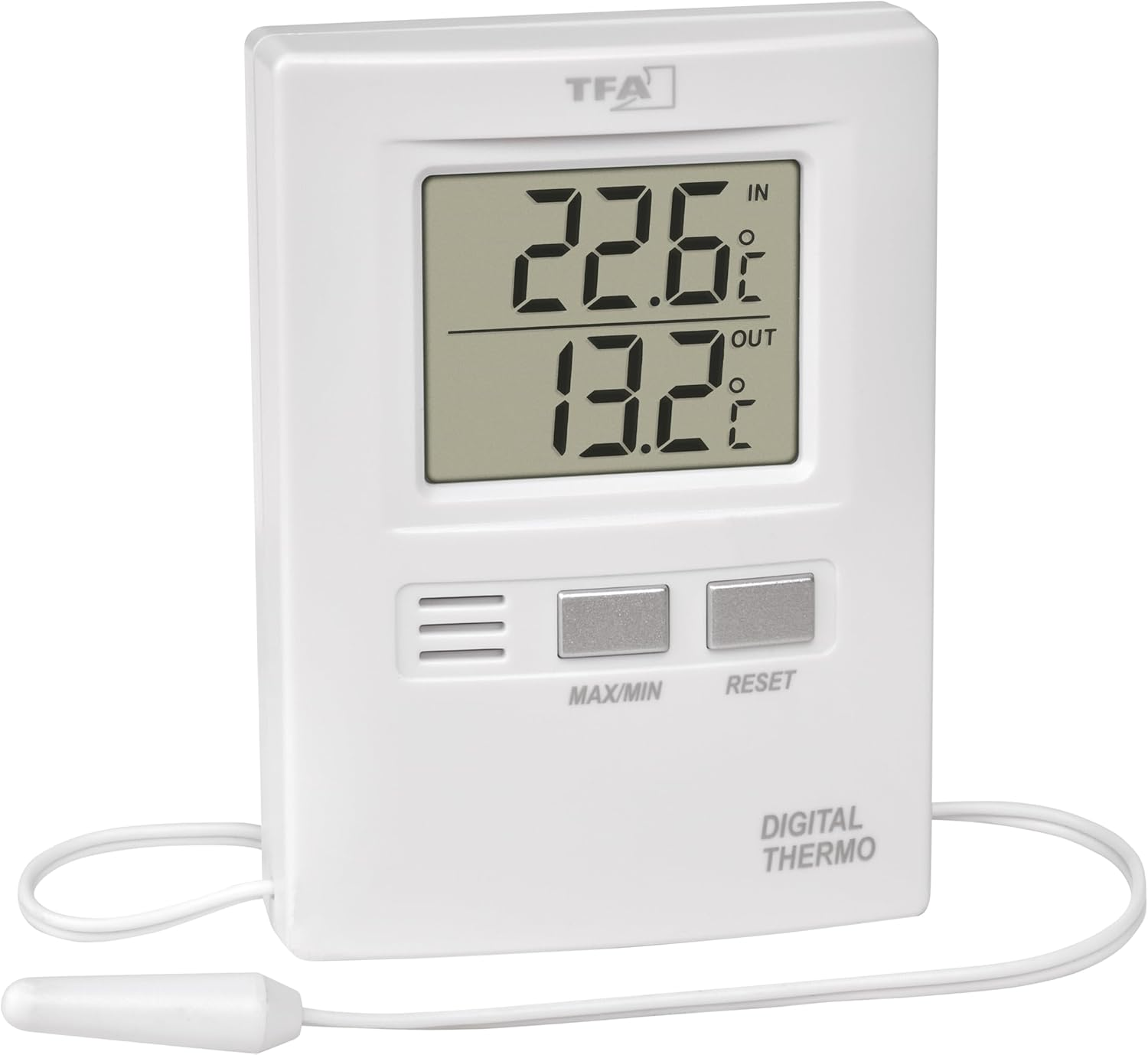 TFA Dostmann Digital Indoor/Outdoor Thermometer, Functional Display, High and Low Values, Indoor and Outdoor Temperature, L 62 X W 20 (55) X H 85 Mm, White image number 3