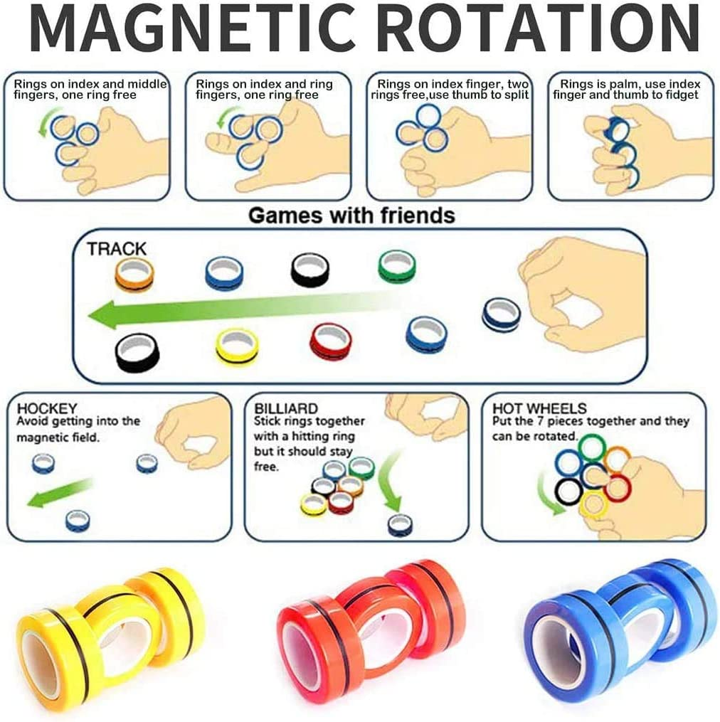 Magnetic Fidget Rings, Magnetic Rings Fidget Toy, Set of 3, Fidget Finger Toy, ADHD Fidget Toys for Anxiety Teens image number 2