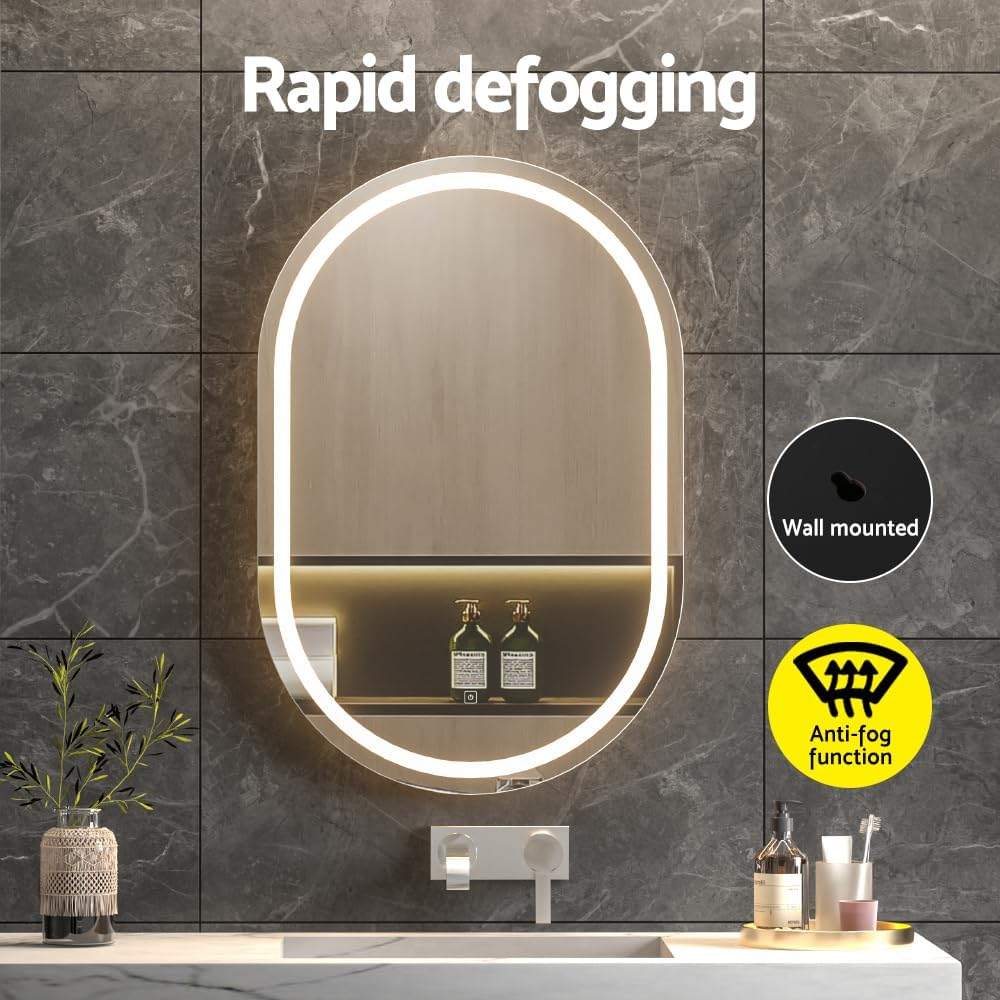 Embellir Oval LED Bathroom Mirror, 50X75Cm Wall Mirror with Anti-Fog Technology, Vanity Mirrors with 3 Colors Temperature,Shower Mirror with Lights,Wall Mounted Makeup Mirror, Tempered Glass image number 2