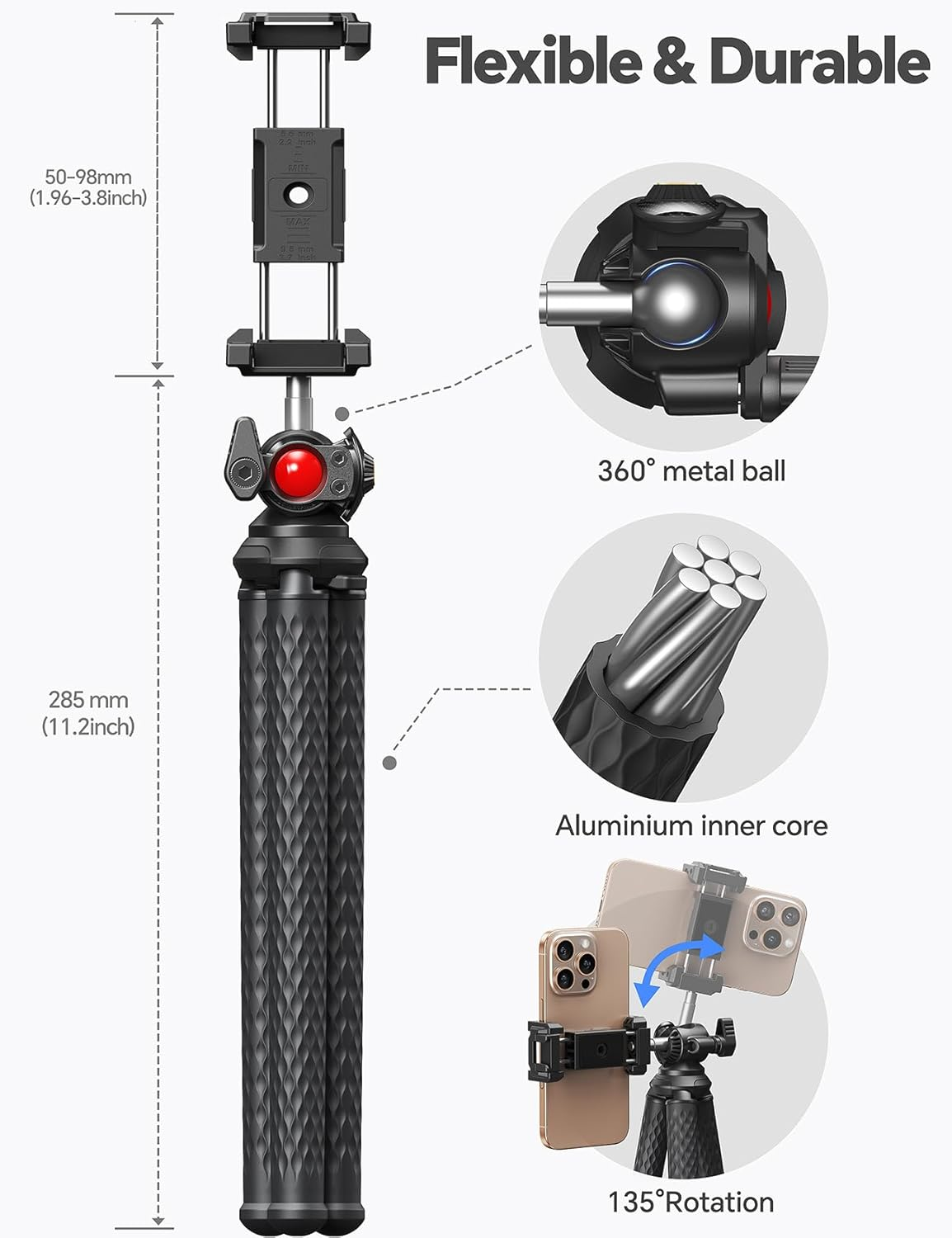 Coolpow Phone Tripod - 3 in 1 Phone Mini Flexible Tripod Stand with Wireless Remote & Action Camera Adapter, Phone Camera Stand for Video Recording Selfie Compatible with Iphone Galaxy Go Pro Camera