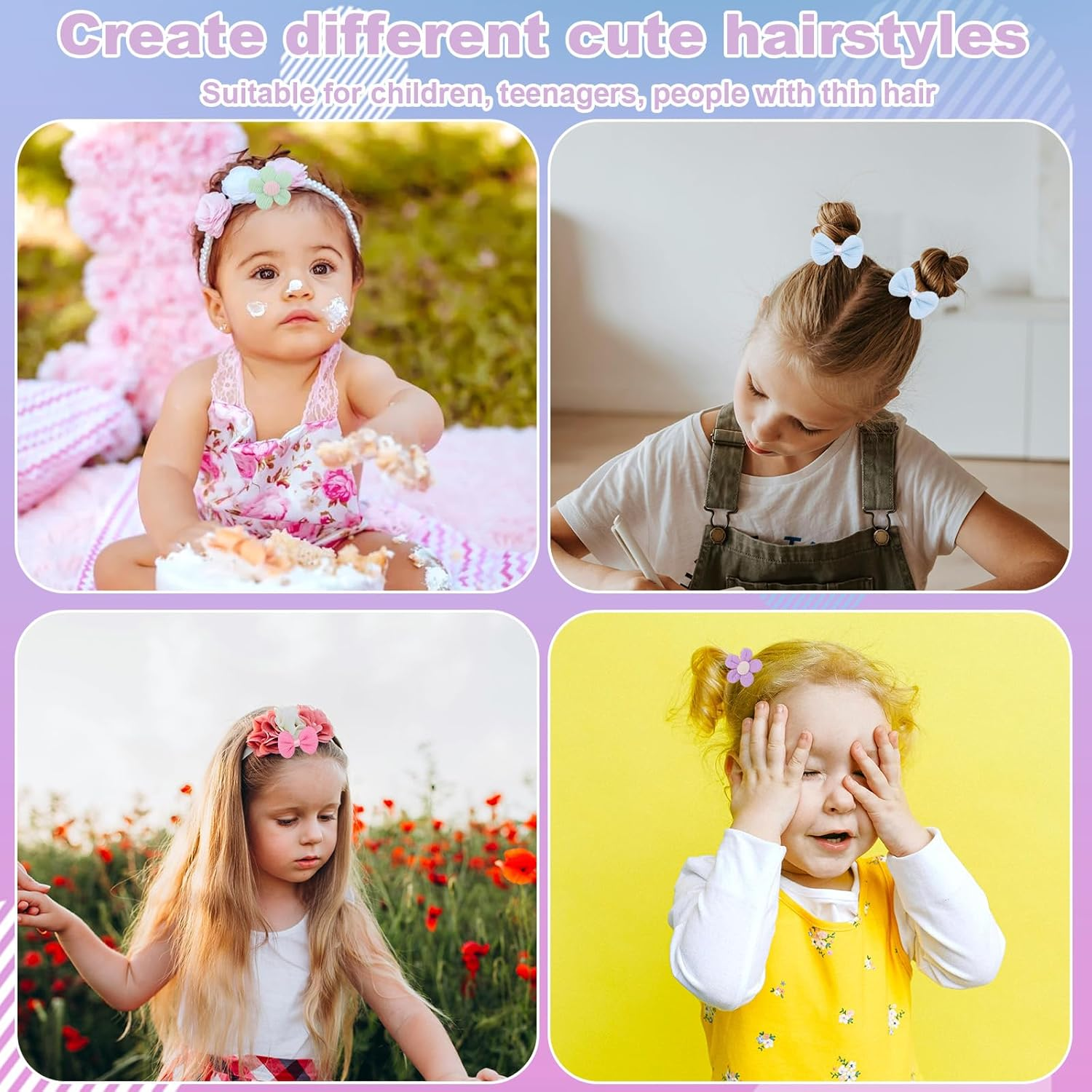 24Pcs Toddler Hair Bows, Elastic Toddle Hair Ties Toddler Flower Hair Accessories Butterfly Hair Clips Cute Hair Ties Baby Hair Bows for Little Girls Hair Ponytail image number 3