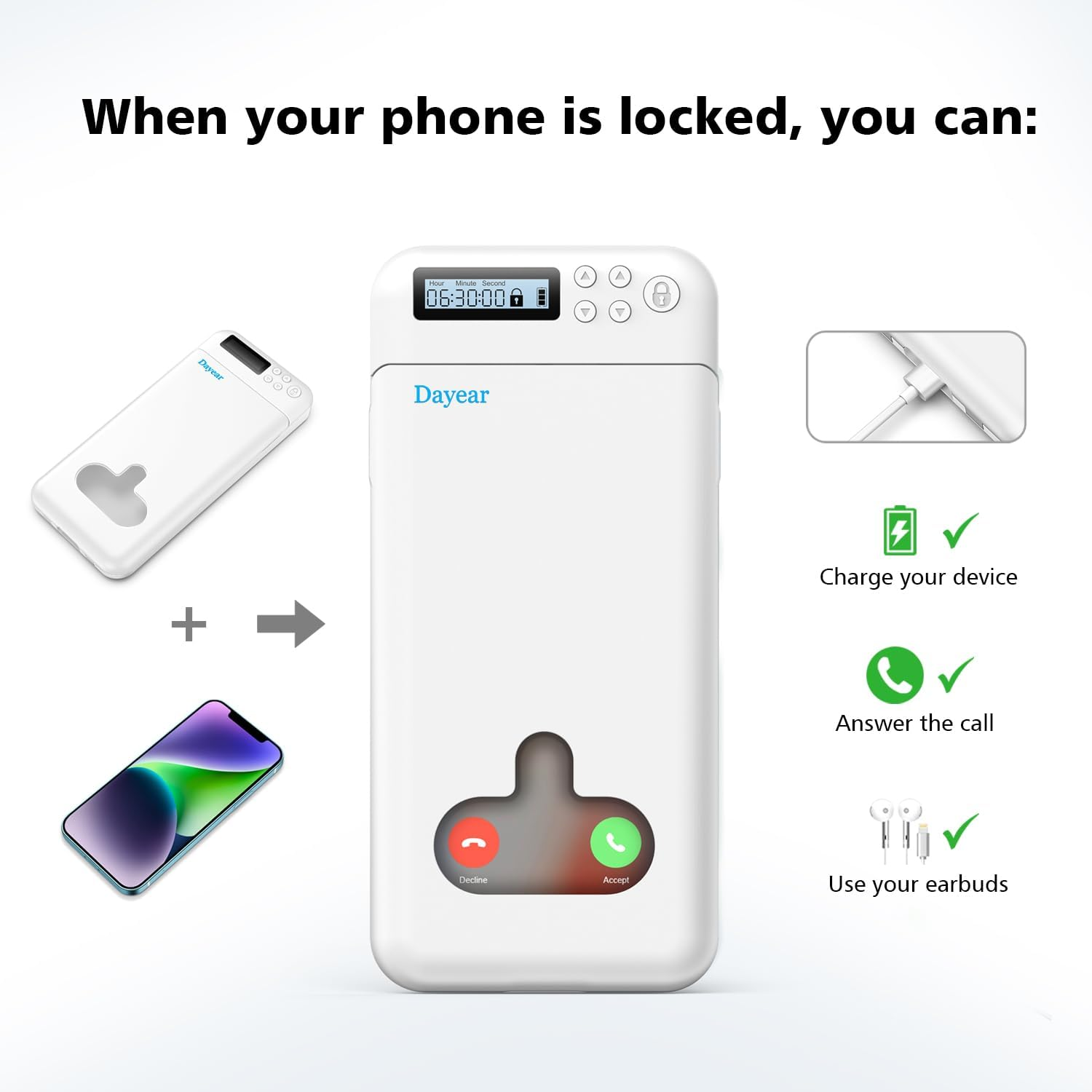 Phone Lock Box with Timer, Self-Control Timed Locker Jail, Mini Portable Timer Lock Box for Iphone/Android (Max 6.7 Inch), Help Kids/Adults Prevent Addiction (White) - Light Blue image number 5