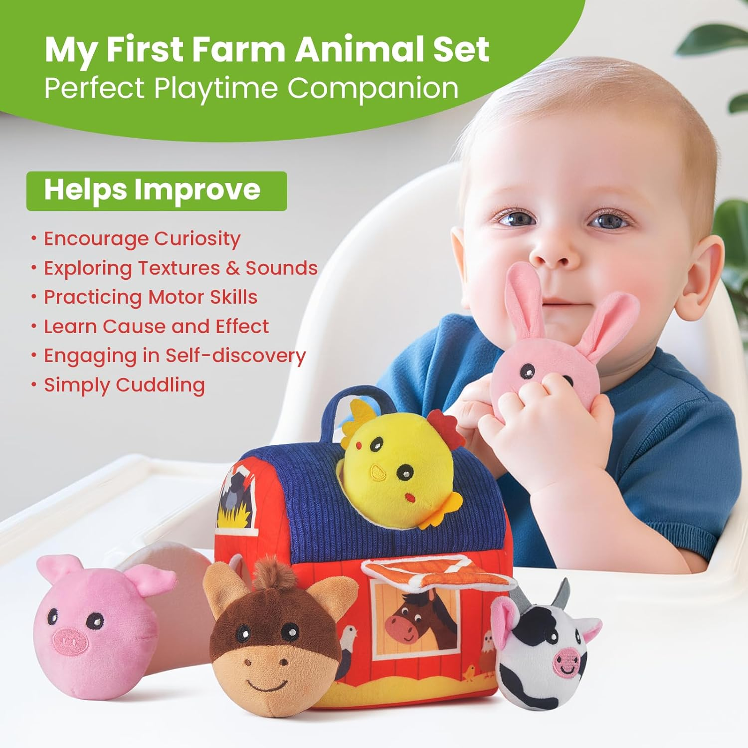 Farm Animal Blind Box, 6 Pack Sensory Plush Dolls for Infants 6-12 Months, Educational Baby Toy & Shower Gift image number 2