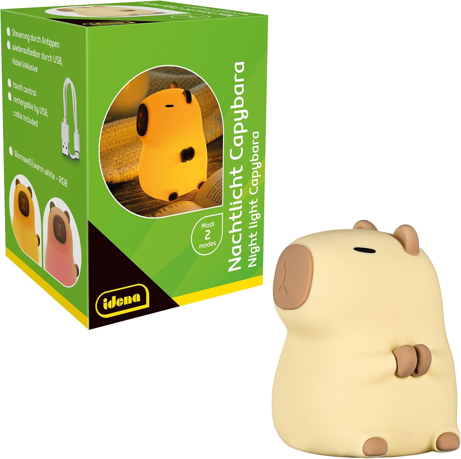 Idena Capybara 40386 LED Night Light, Silicone Lamp with Colour Changing and Dimmer, Approx. 11 Cm, Rechargeable, USB Charging Cable Included image number 6