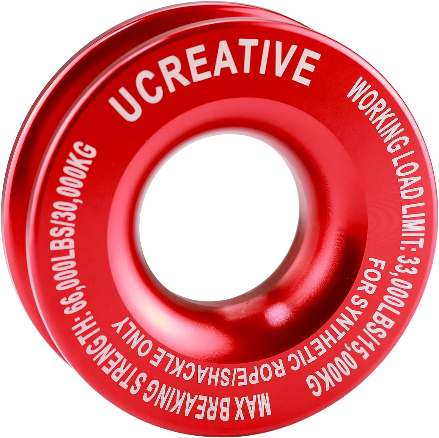 Ucreative Winch Snatch Recovery Ring 66,000 Lbs for Soft Shackle and Synthetic Rope for ATV UTV SUV Truck Off-Road Vehicle Recovery (Red)