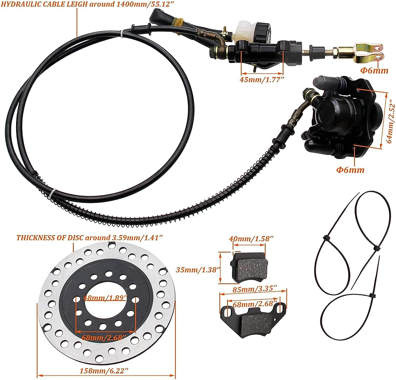 Go Kart Hydraulic Rear Disc Brake Caliper System, Go Kart Brake Kit for Dirt Bike Quad ATV Go Kart, Go Kart Brakes, Includes Brake Pads, Brakes,