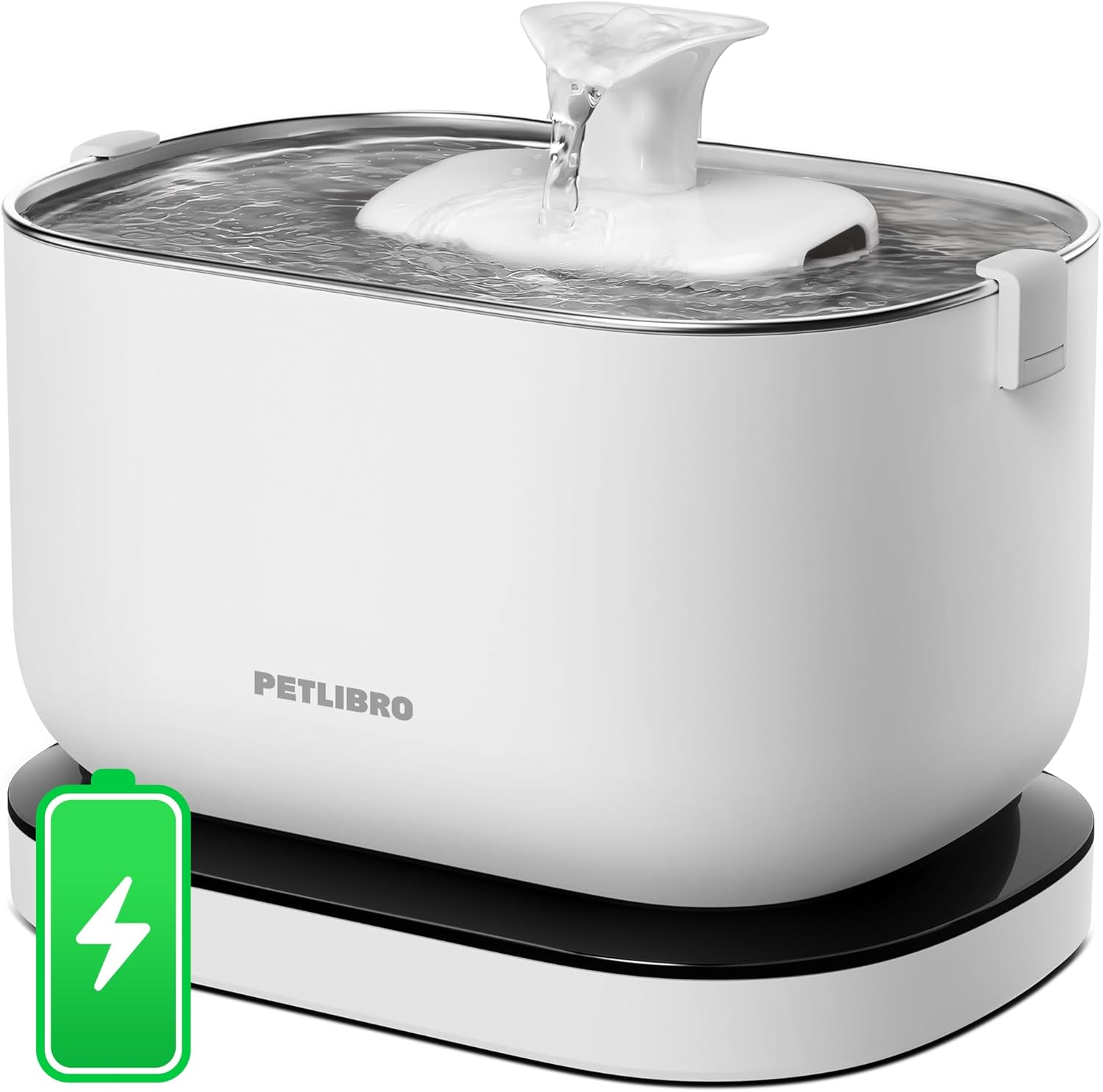 PETLIBRO Cordless Cat Water Fountain | 30D Battery Operated | Stainless Steel Tray | 2.5L Quiet Pet Water Dispenser | Plug-In and Wireless Use | Washable and Easy Clean
