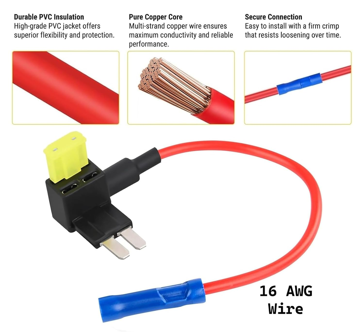Ozchillon 5 Pack Micro2 Fuse Tap Kit 16AWG Wire &ndash; Micro 2 Fuse Adapter with Blue Terminals &ndash; Micro Blade Add-A-Circuit Piggyback Holders for Car, Ute, SUV, 4WD (5, 5AMP) image number 3