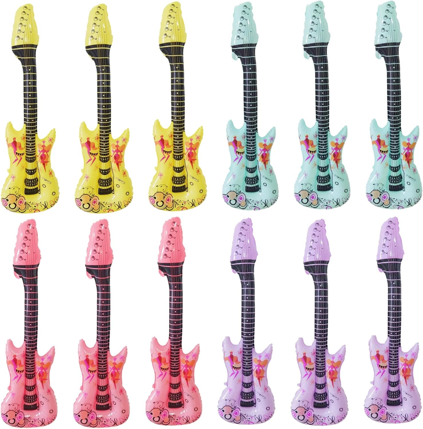 Homiliky 12 Pcs Inflatable Guitar,Inflatable Musical Instrument Blow up Guitar Rock Star Toy,Inflatable Rock Guitar Inflatable Party Props for Kids Adults Birthday Gifts Party Decorations (90X30 Cm)