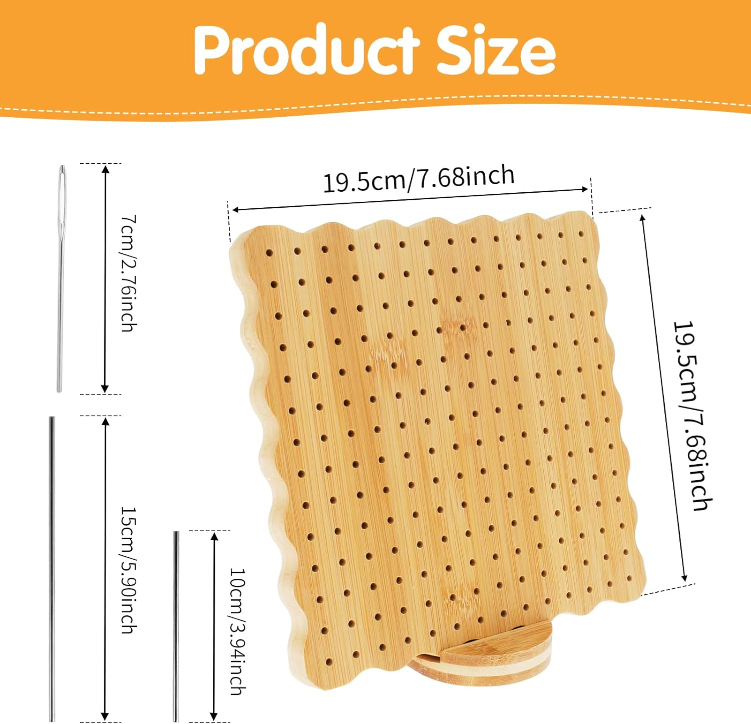 Abizarch Crochet Blocking Board with Oval Base 7.7In Granny Square Blocking Board 196 Holes Wood Blocking Board Knitting Crochet Board with 20 Steel Rod Pins 5 Needles for Knitting Crochet DIY Crafts image number 3