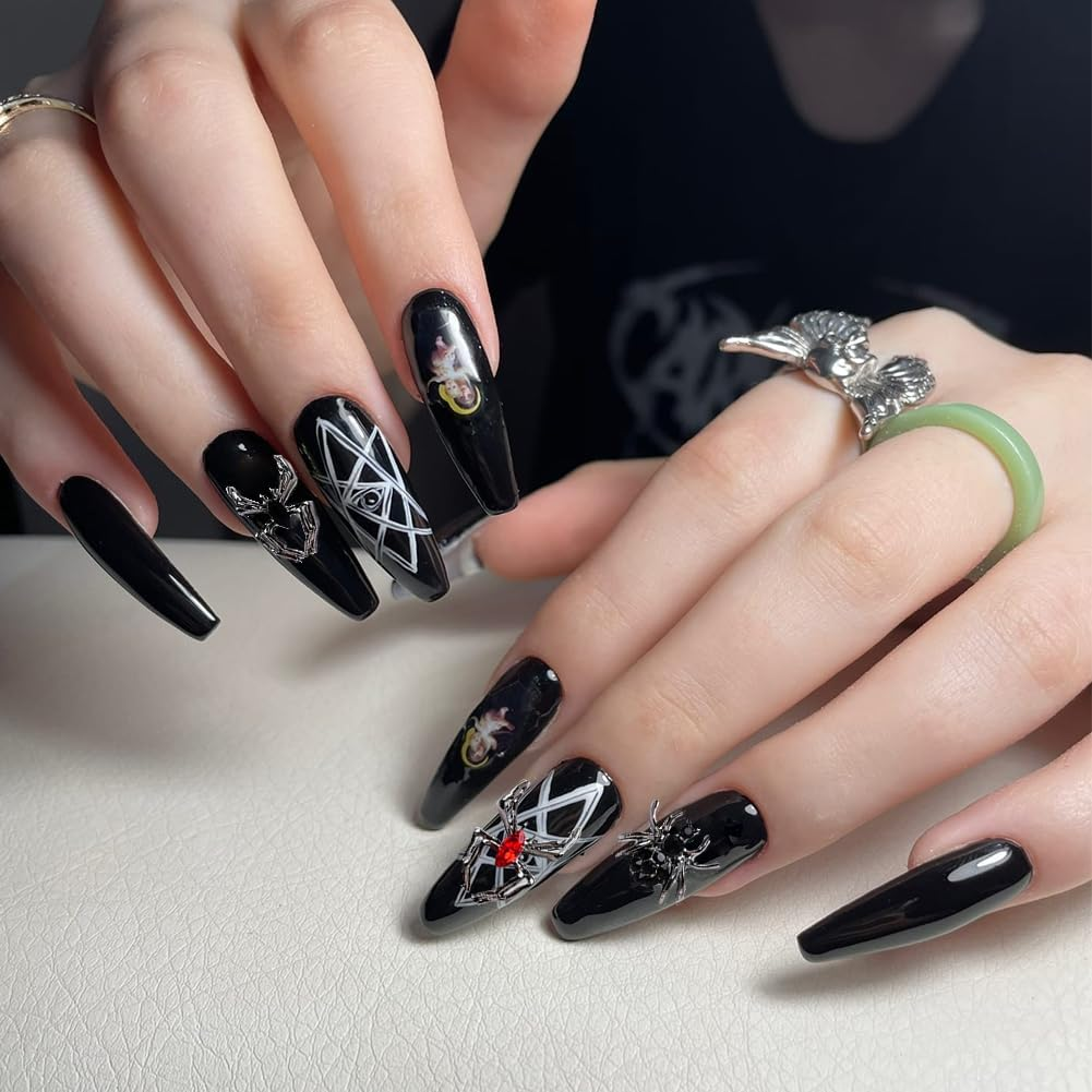 3D Halloween Spider Nail Art Pendants Crystals Diamonds Rhinestones Alloy Gothic Black Red Nail Accessories for Women Nail Art Decoration Craft Jewelry DIY (6 Styles) image number 2