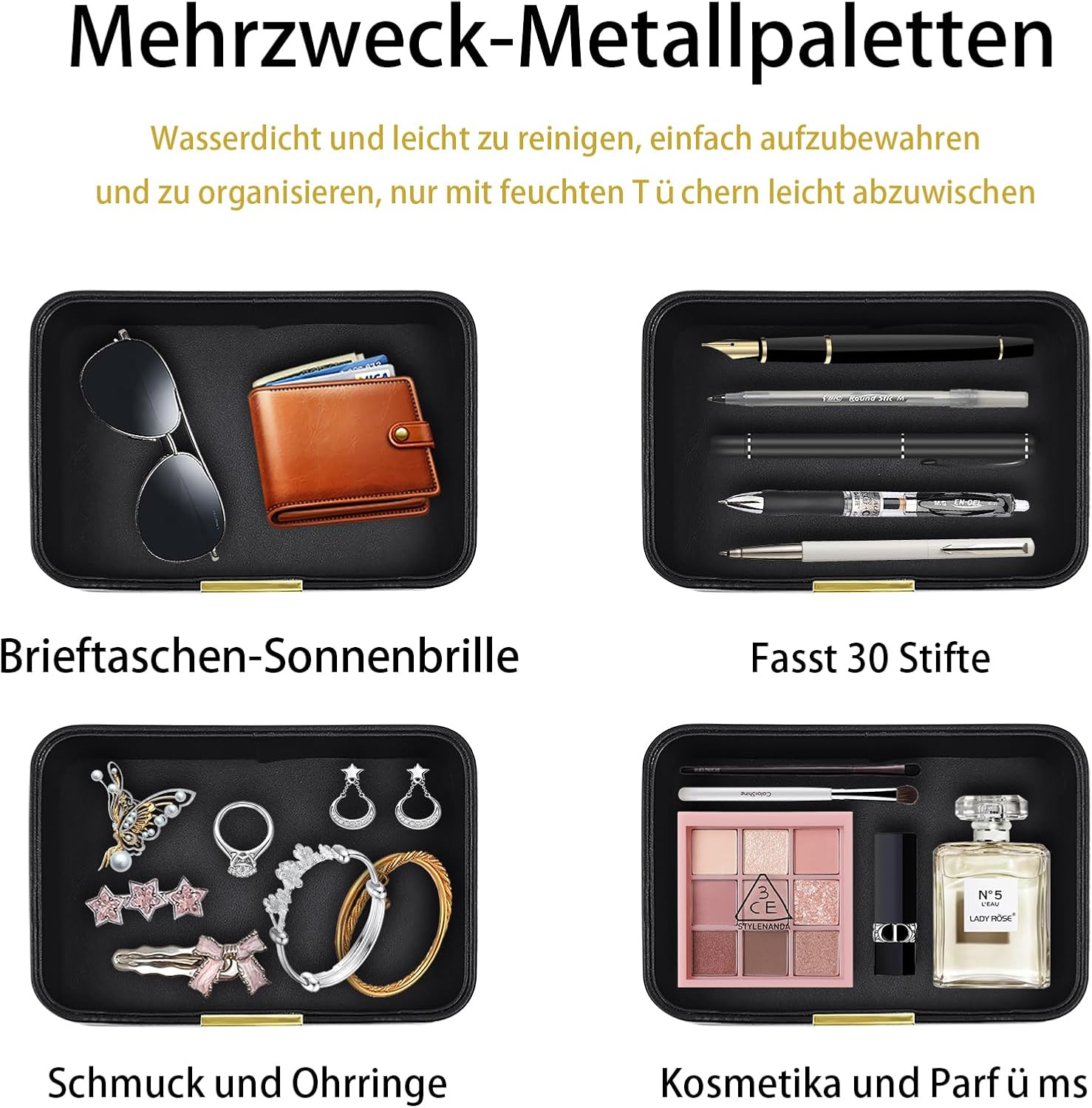 XNONE Luxury Leather Pocket Empty Tray Organiser, Storage Box, Faux Leather Storage Tray, Key Shell for Watches, Mobile Phones, Jewellery, Keys, Coins, Purse and Office Equipment, Black image number 5