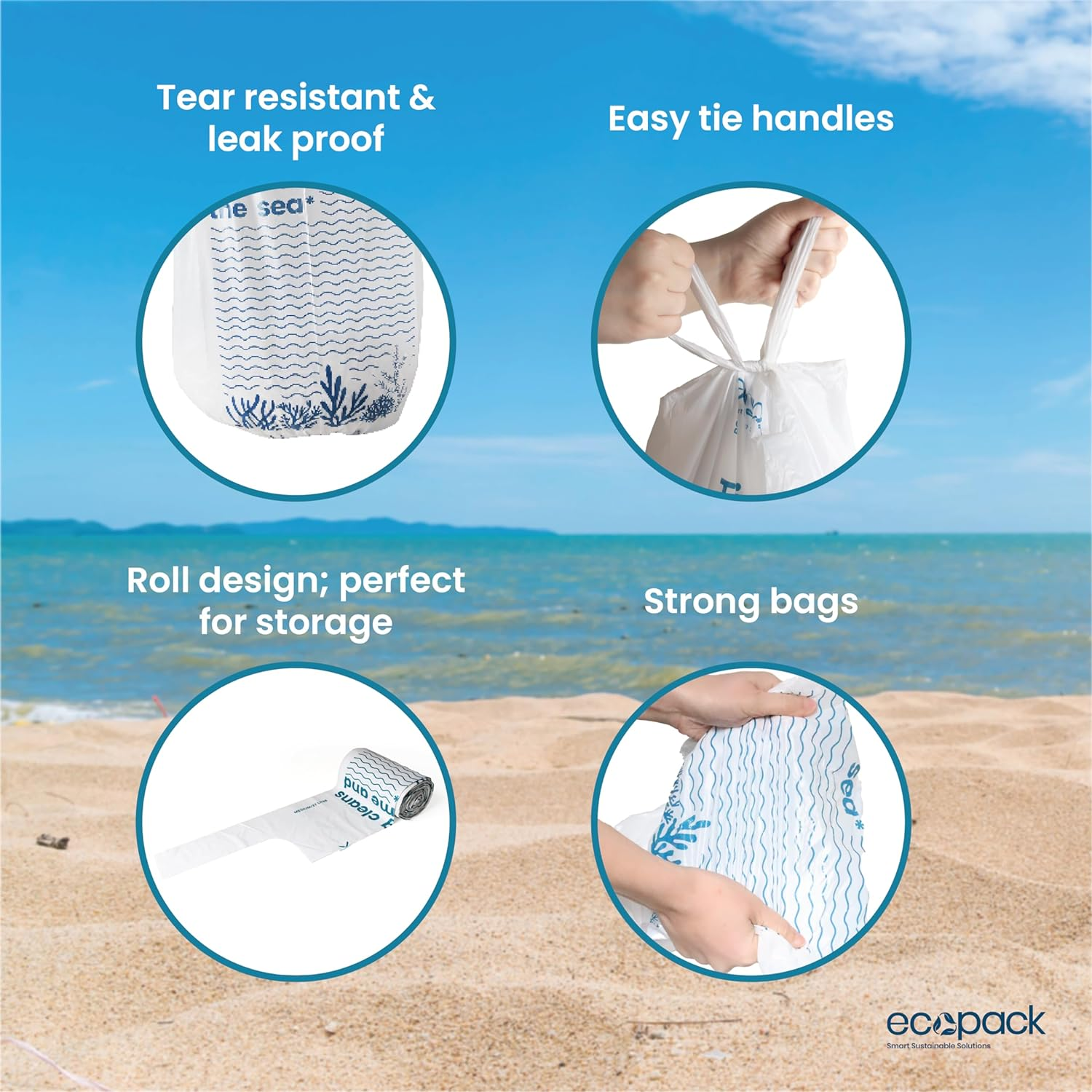 Ecopack 27L Medium Bin Bags with Handles,104 Bags (4 Rolls of 26 Bags Each) - Made Recycled Plastic Bin Bag/Bin Liner with Tie-Handles - Strong, Heavy Duty Rubbish Bag image number 4