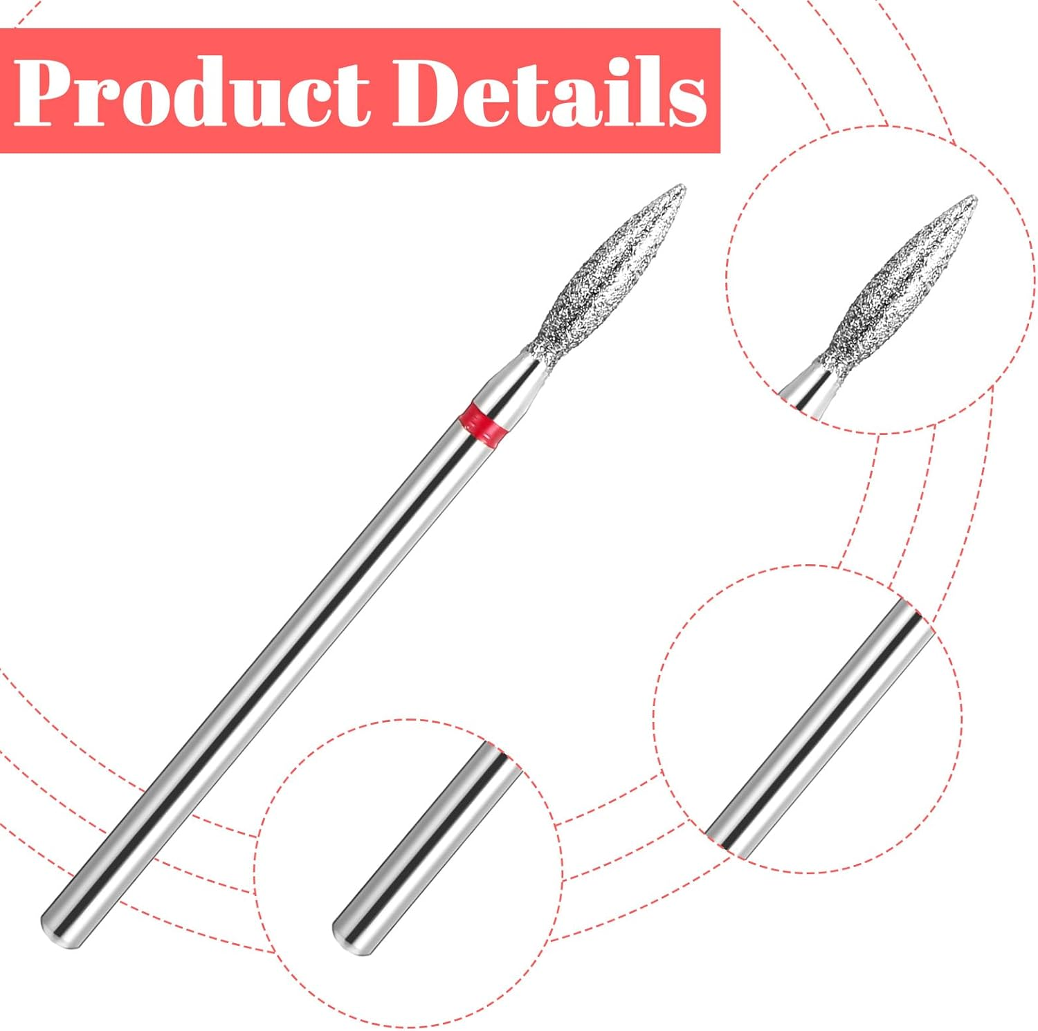 6Pcs Diamond Flame Cuticle Drill Bits for Nails, Professional Acrylic Nail File Drill Bit, 3/32'' (2.35Mm), Nails File Machine Nail Salon Supply(Red) image number 3