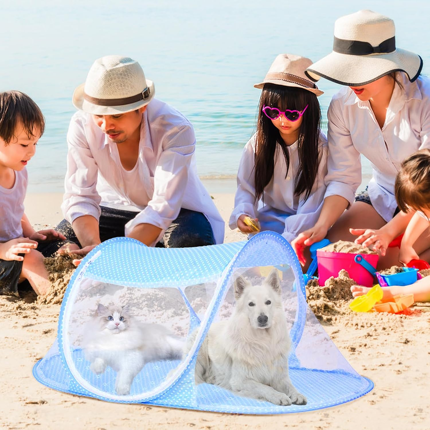 Outdoor Cat Tent, Foldable Cat House, Dog House, Quick Assembly and Disassembly, Pet Tent with Mesh Window, Portable Mesh Play Enclosure for Cats, Dogs, Rabbits, Puppies, 108 X 60 X 40 Cm image number 3