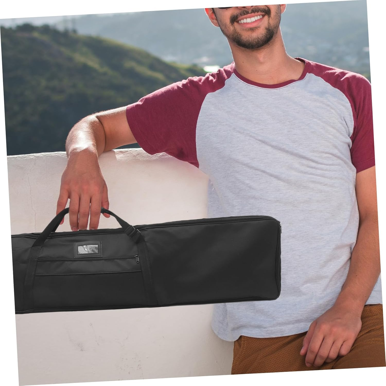 HOUDERCO Tote Bag 150Cm Black Canvas Recurve Longbow Case Portable Hunting Backpack for Outdoor Camping and Storage image number 2