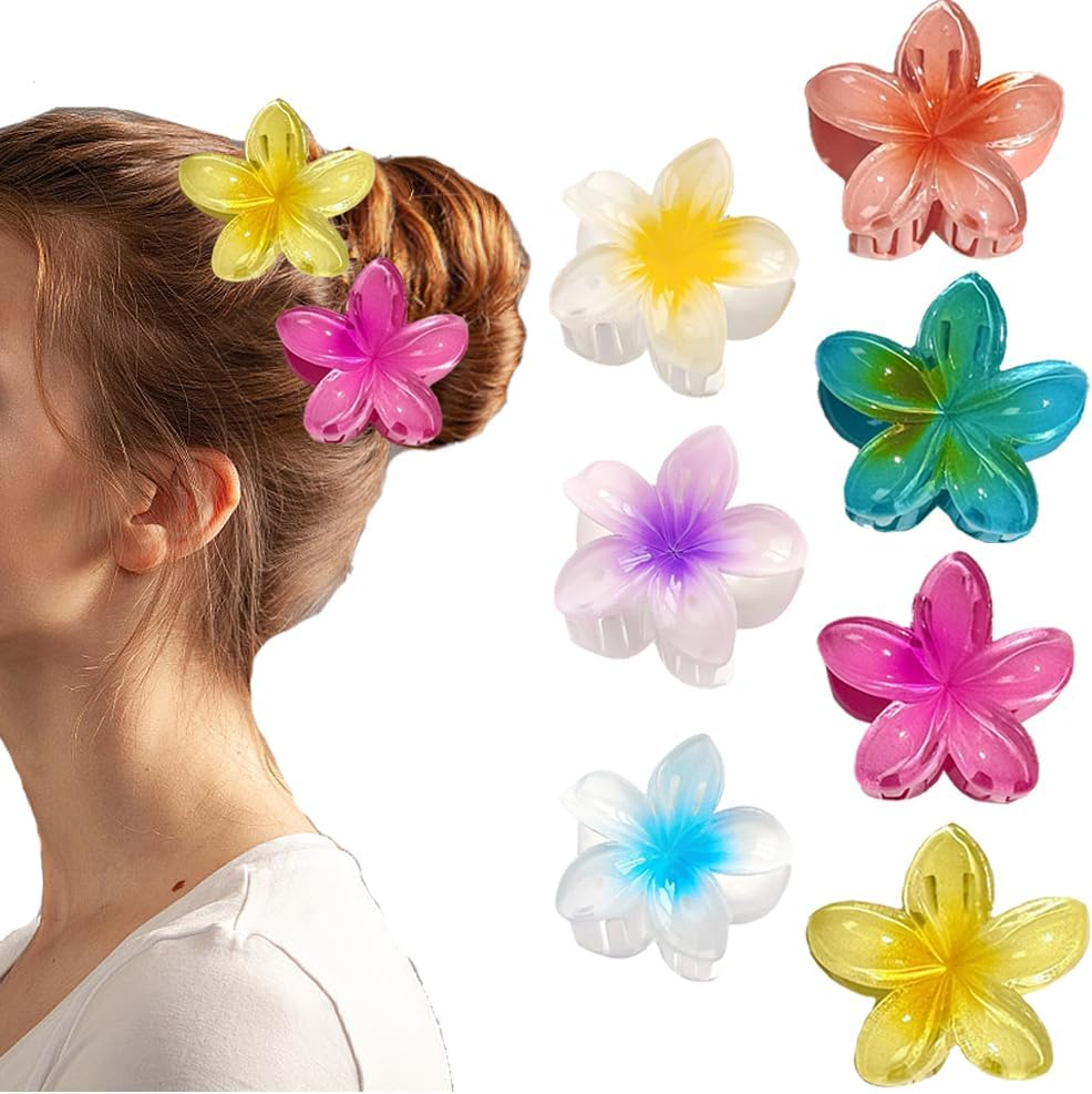 YFTRFR Pack of 7 Flower Hair Clips, Non-Slip Hawaiian Hair Clip, Large Flower Hair Clip, Plastic Hair Clips, Acrylic Accessories in Petal Design, Can Be Used on Hair Styling Accessories image number 2