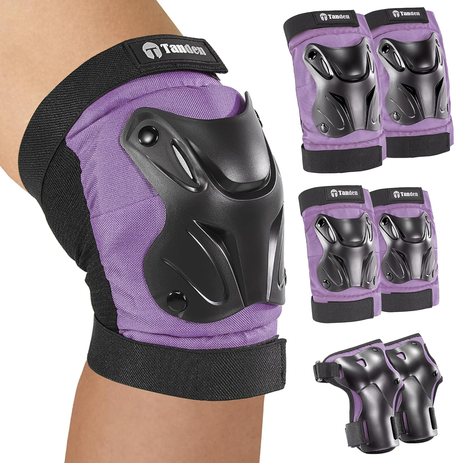 Tanden Skating Protective Gear Adult Knee and Elbow Pads Wrist Guards for Roller Skating Skateboarding, Skate Pads Adult Knee Pads for Men Women Black