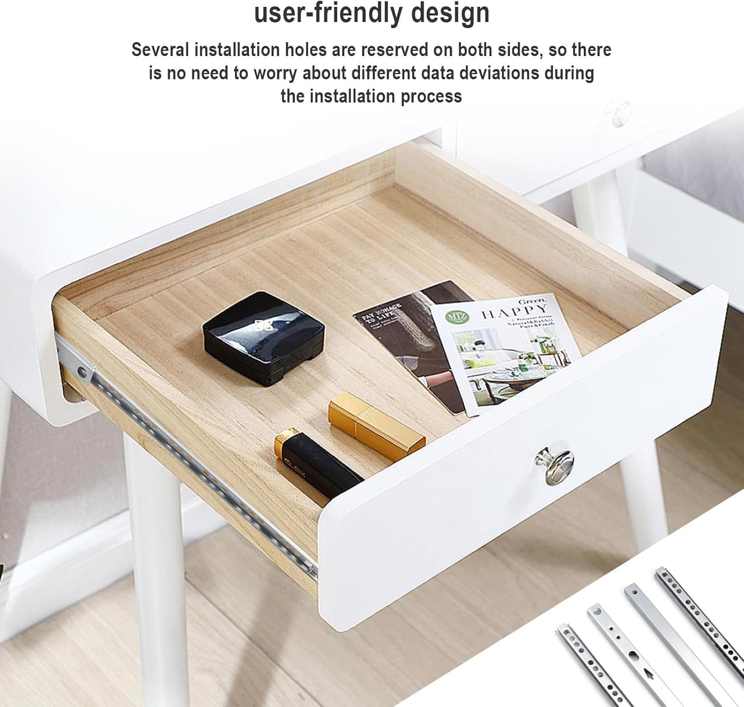 LERANXIN Drawer Runners, Full Extension, 2 Pairs (4 Pieces), Drawer Runners Made of Galvanised Material, Drawer Slide with Two-Way Extension, for Drawers with 17 Mm Groove. Comes with 16 Screws image number 3