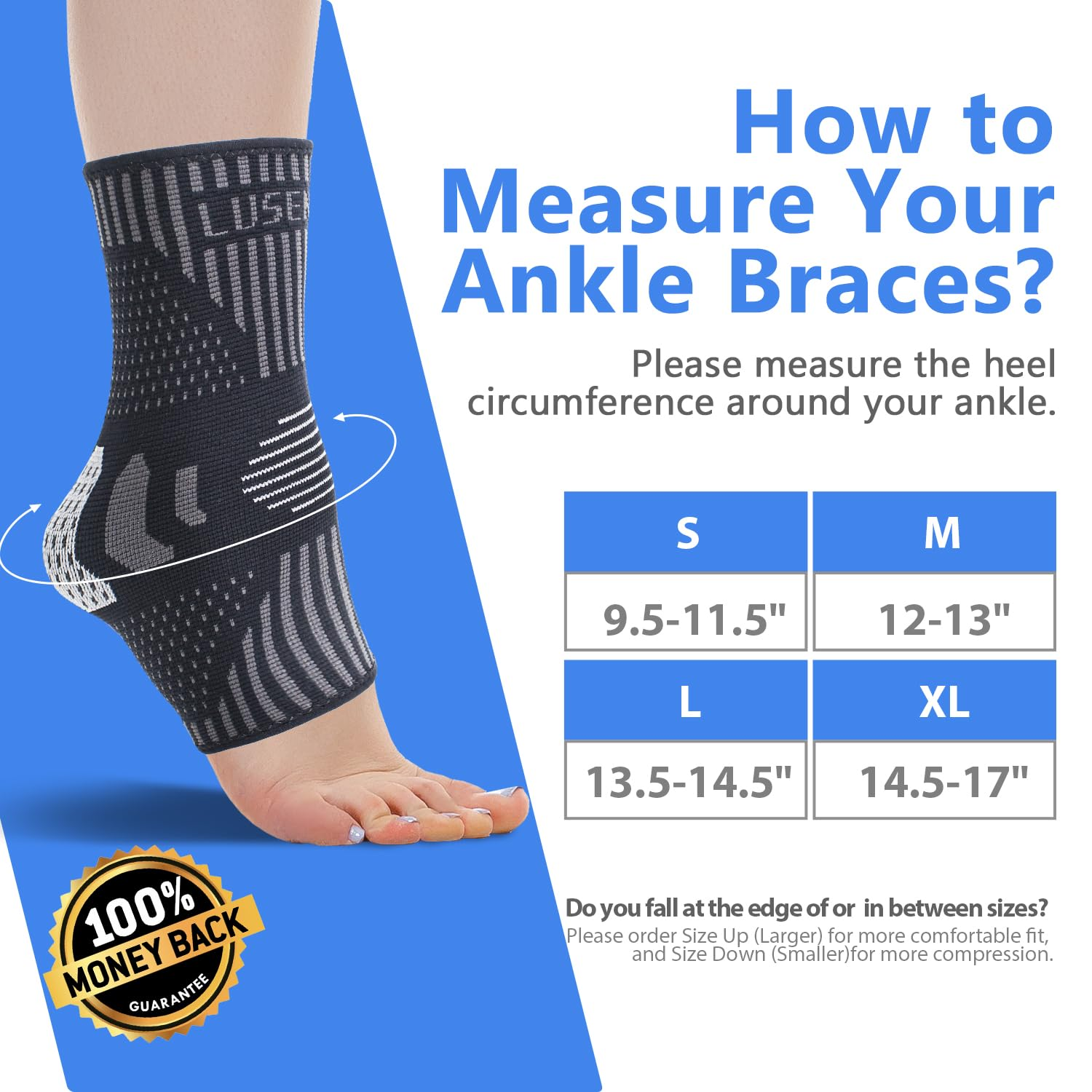 Ankle Brace for Women & Men, Ankle Compression Sleeve Socks, Best Ankle Support Brace for Sprained Ankle, Plantar Fasciitis, Achilles Tendonitis Relief, Foot Pain, Running, Sports image number 5