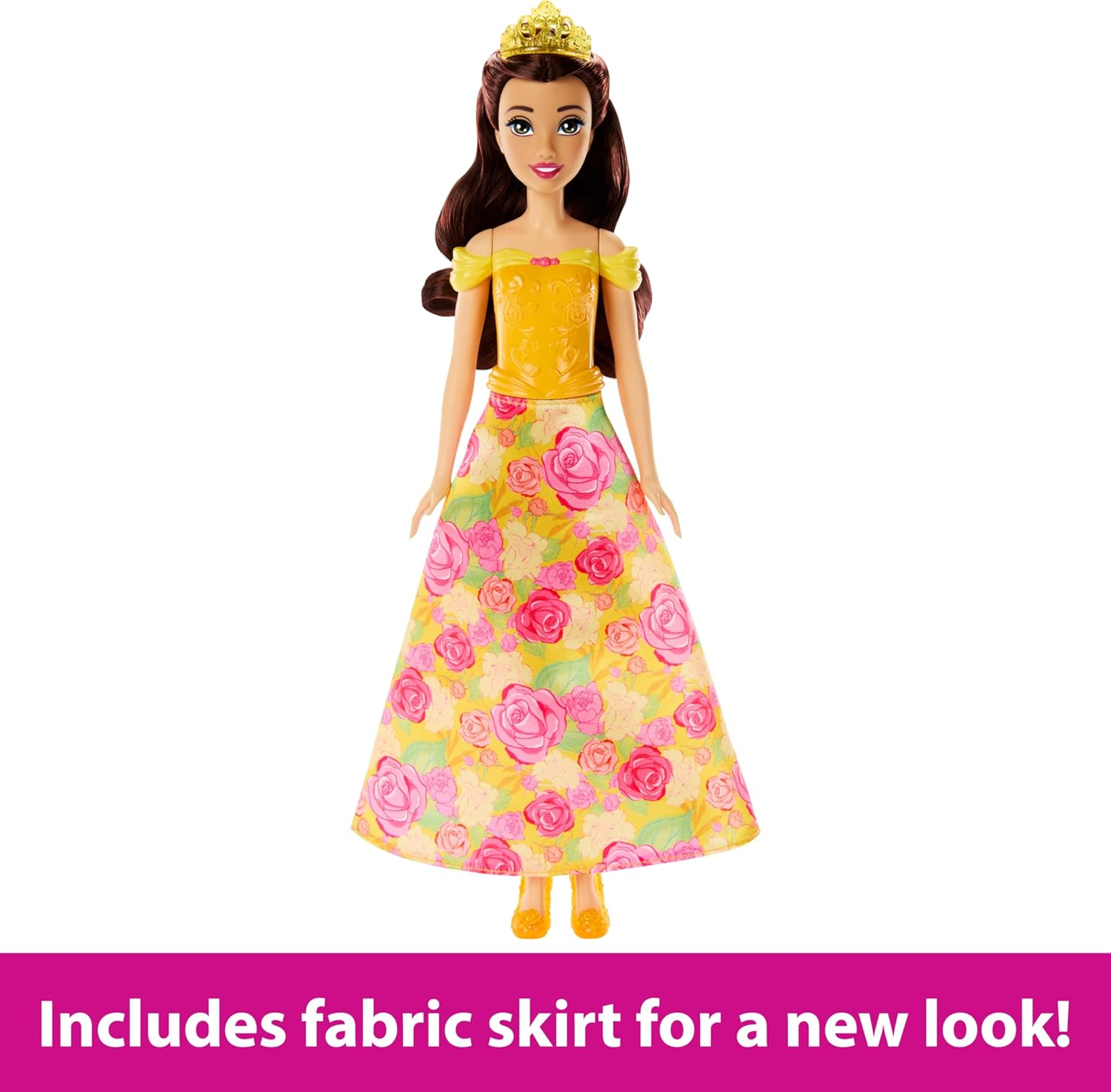 Mattel Disney Princess Belle Flower Fashion Doll with 20 Pop-In Charms, Customizable Skirt and Storage Case, Inspired by Disney Movie Beauty and the Beast image number 1