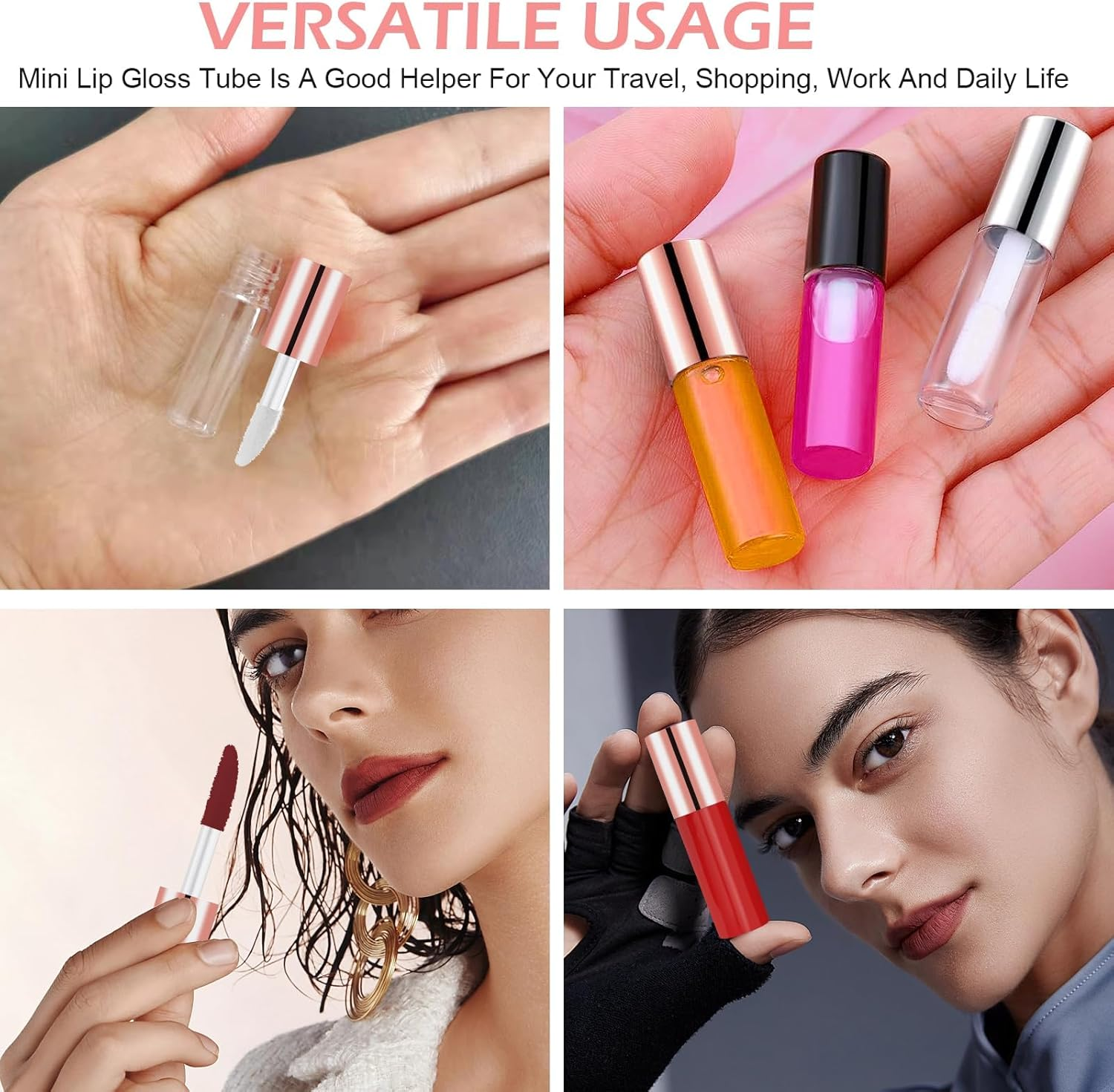 1.3ML Empt Lip Gloss Tube, 52Pack Clear Mini Refillable Balm Bottles Transparent Lipstick Containers for Lip Samples Portable DIY Containers Vials with Lipbrush and Cover for Travel and Home Use image number 1