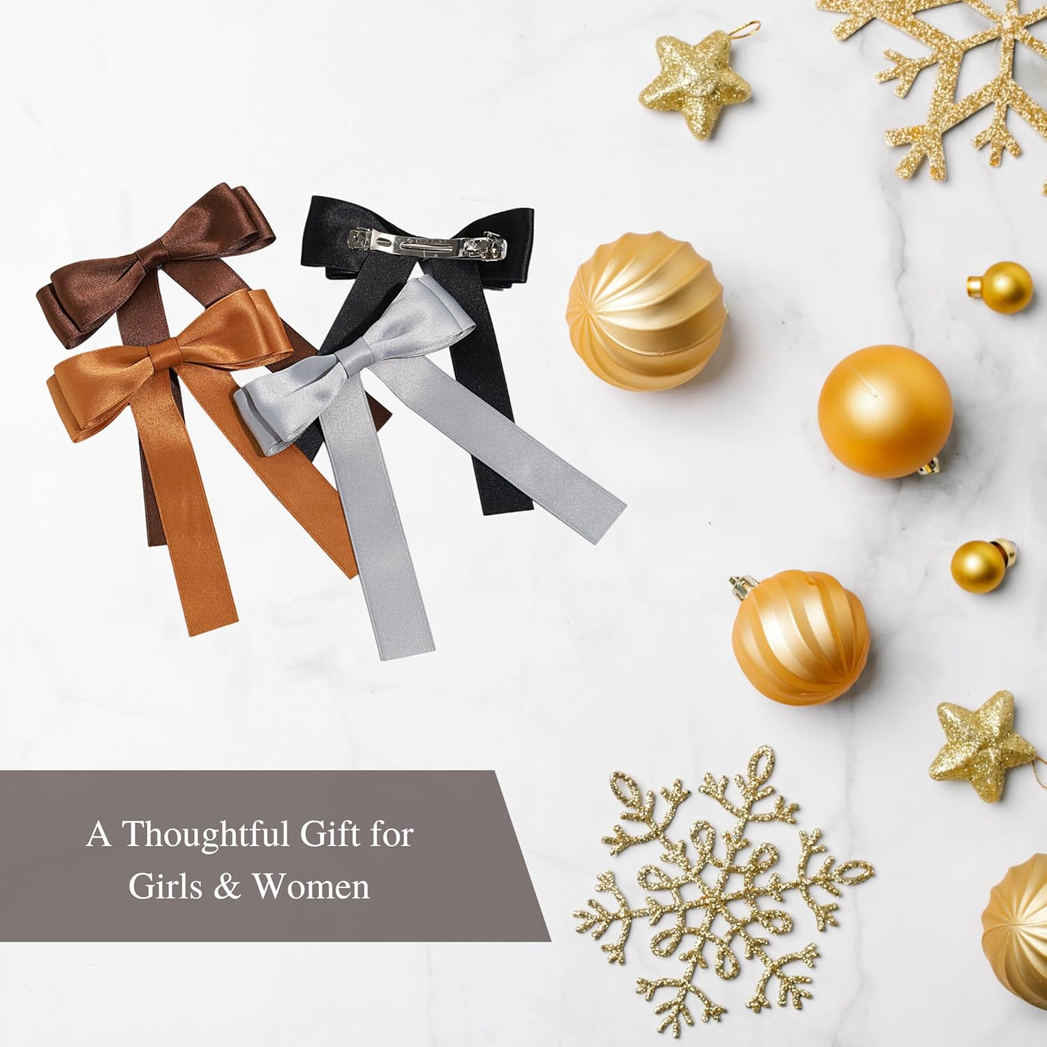 Elegant Black Satin Hair Bow for Women &ndash; 2Pcs Ribbon Bow Clip - Half Up, Ponytail, and Braided Hairstyles &ndash; Fashionable Hair Accessories for Daily Wear, Parties, and Special Occasions (Black) image number 1