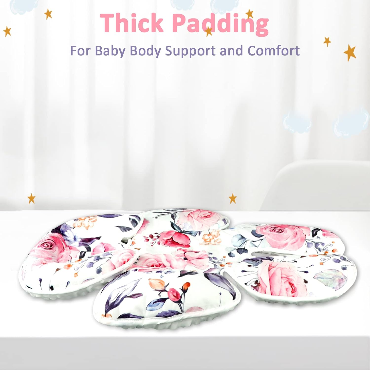 Baby Car Seat Head Support for Newborn,Pea Pod 2 in 1 Infant Car Seat Head Body Support for Girls Extra Soft Breathable Baby Car Seat Cushion Insert for Strollers, Swings, and Bouncers, Pink Floral image number 5