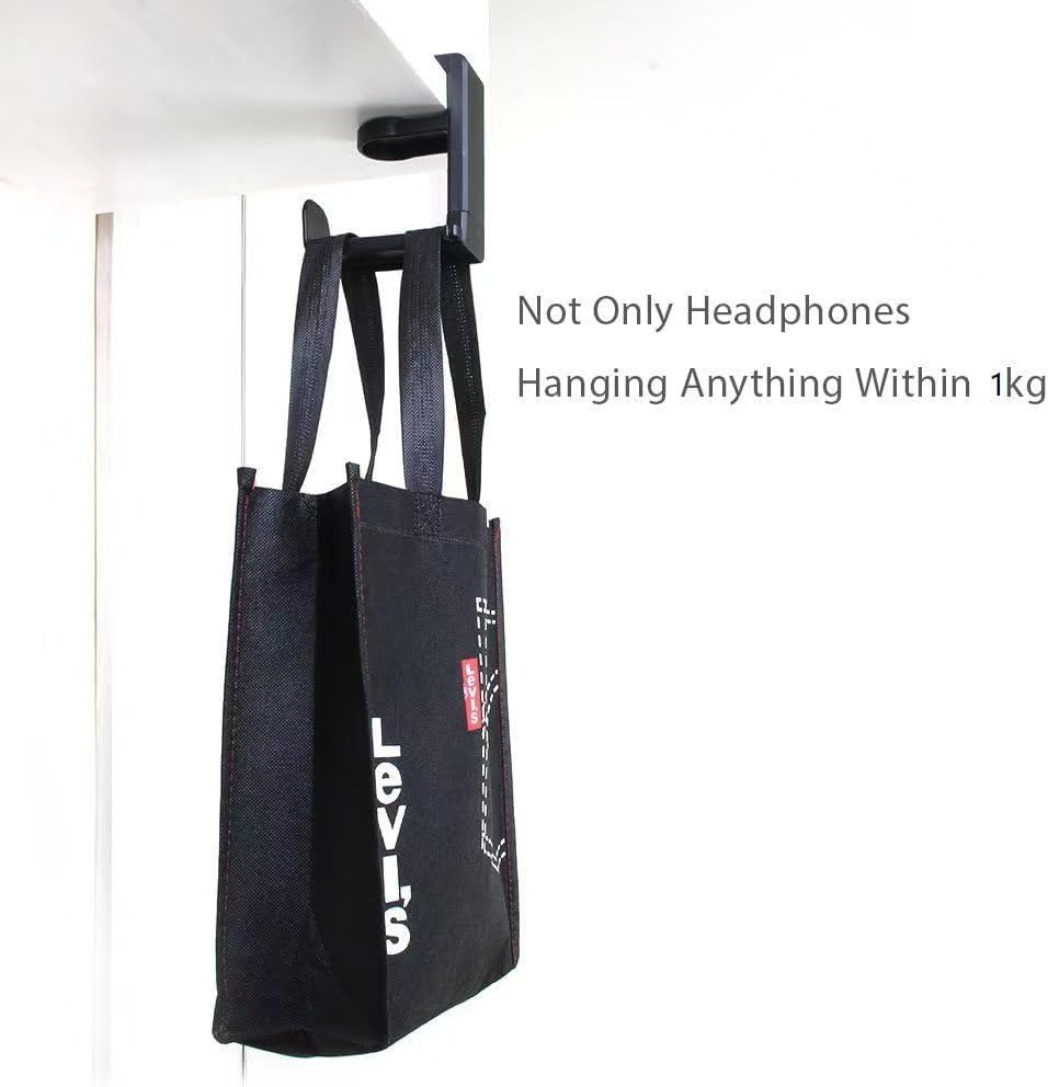 Headphone Stand Holder,Adjustable Clamp-On Headphone Holder with Cable Clip,360 Degree Swivel,Above & under Desk (Black)