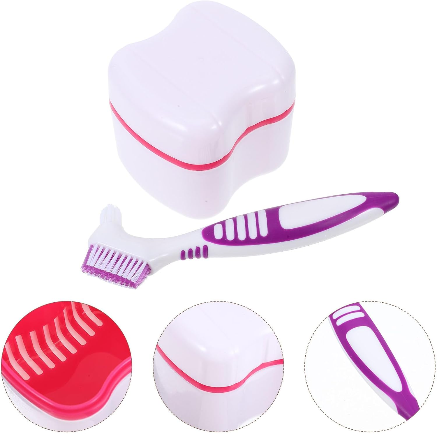 Retainer Storage Box with Denture Cleaning Brush, Portable Retainer Cleaning Kit Integrated Toothbrush Travel-Friendly Bath Cup for False Teeth Care and Storage image number 6