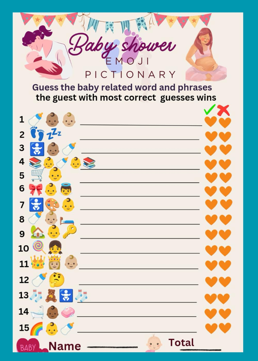 Baby Shower Emoji Pictionary : Engaging 50 Fun and Easy Memorable Game Cards - Perfect for Baby Shower Entertainment