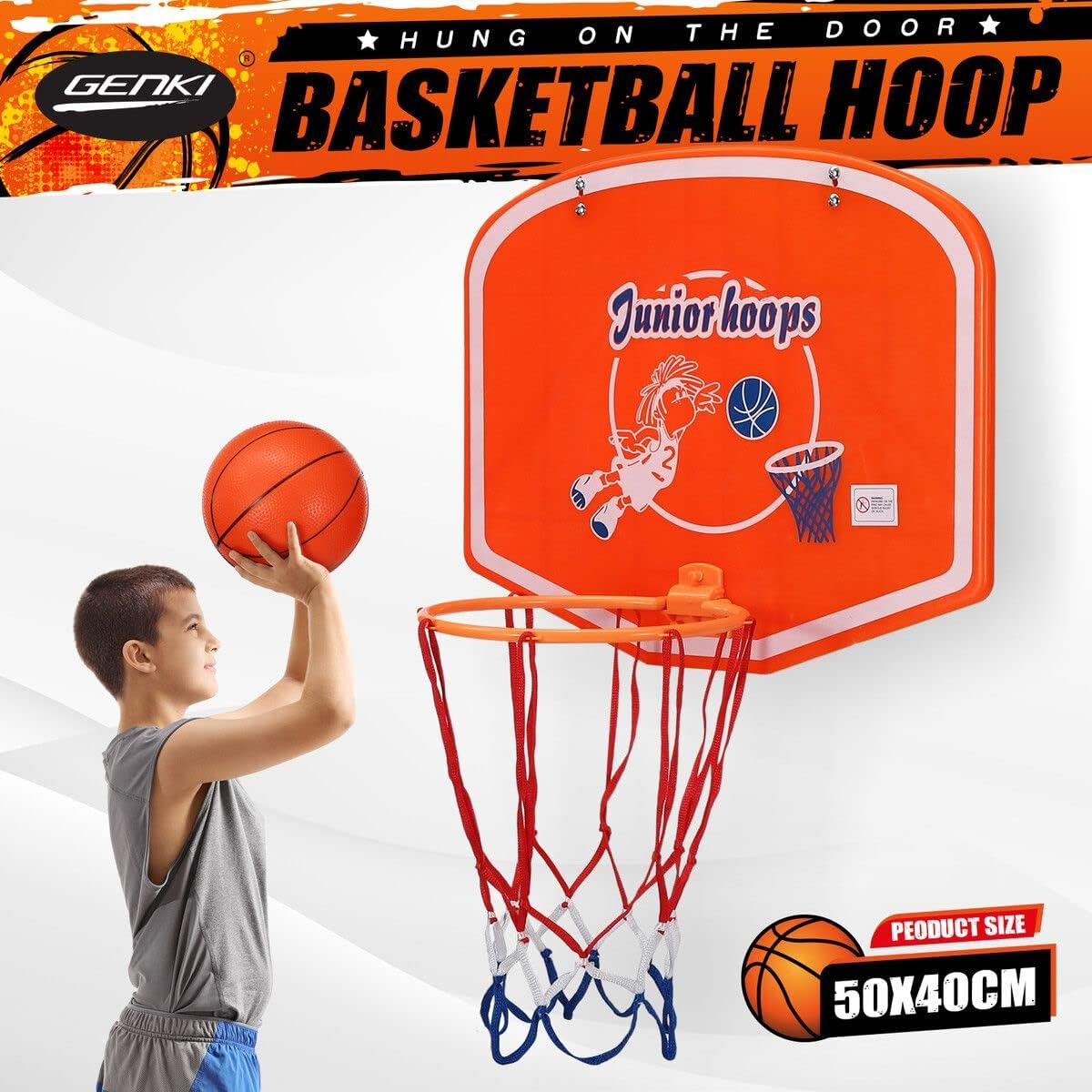 Genki Indoor Mini Basketball Hoop Set over the Door Wall Mounted Basketball Backboard 50 X 40Cm for Kids and Adults Home Outdoor Office W/Ball & Pump image number 6