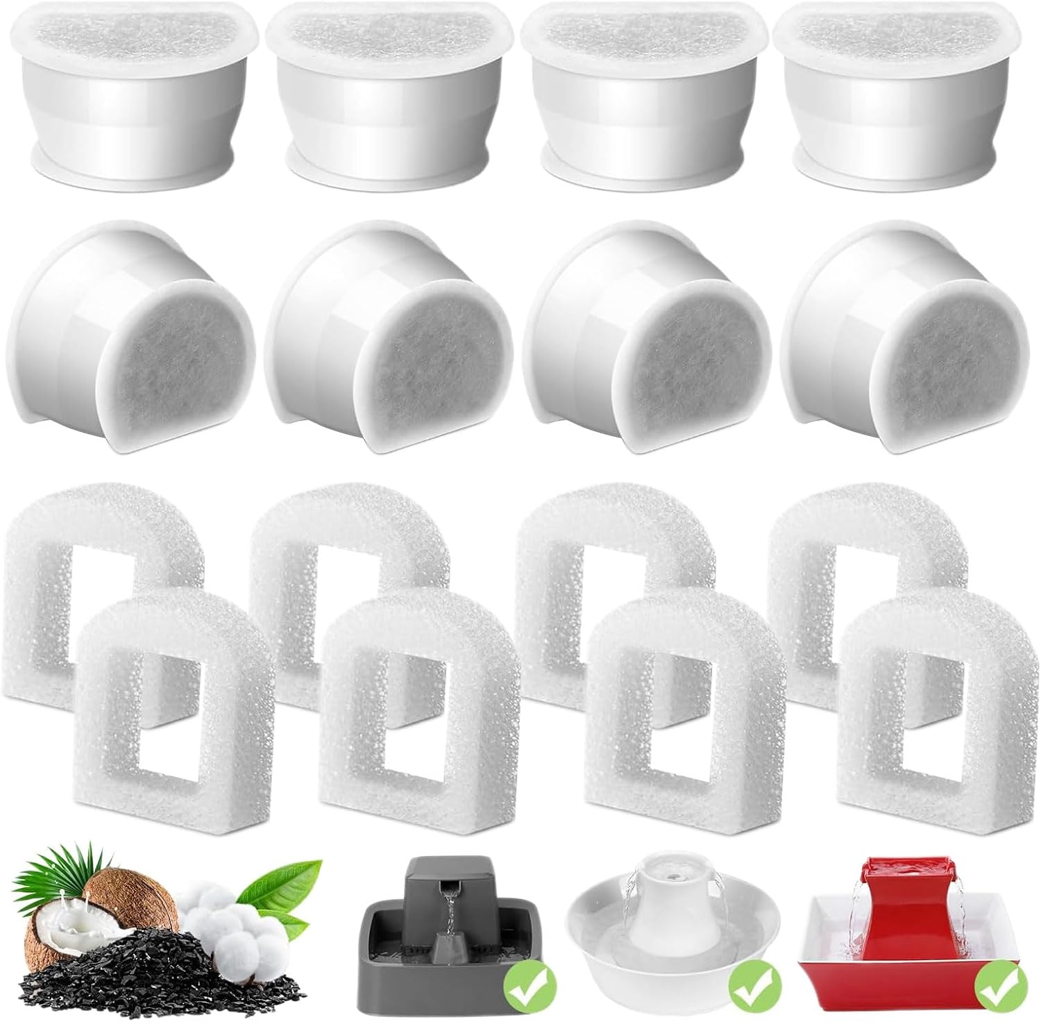 8 X Replacement Carbon Filters for Cat Fountain, Drinkwell Drinking Fountain Filter with 8 Foam Filters, Water Fountain Filter for Cats Dogs for Avalon Pagoda Gallon Seaside Butterly Sedona Seascape image number 2