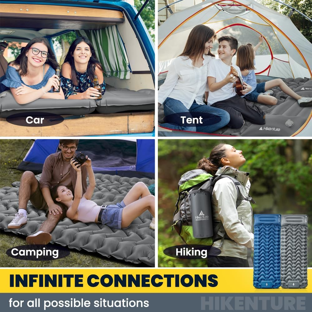 HIKENTURE Camping Mattress Sleeping Mat, Inflatable Backpacking Sleeping Pad Camping Mat with Built-In Foot Pump, Protable Lightweight Camping Bed Air Mattress for Camping & Hiking Equipment (Grey) image number 1