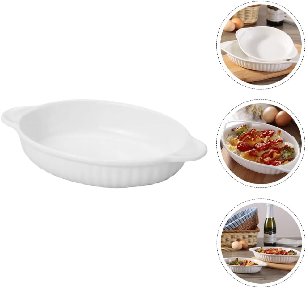 CALLARON Microwave Safe Oven Tray Double Ear Ceramic Baking Pan Baking Dish Gratin Pan Bakeware