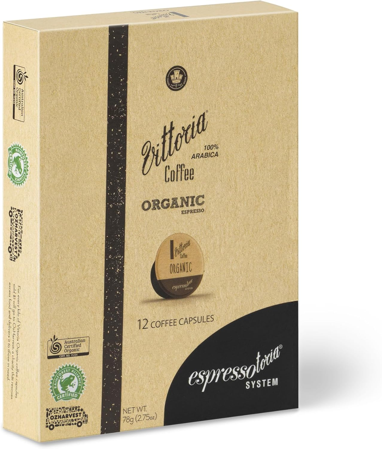 Vittoria Coffee 100% Organic Arabica Blend Espressotoria Compatible Capsules 78G image number 1