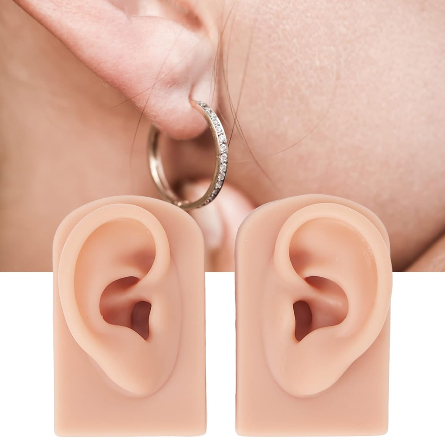Silicone Ear Model, Left and Right Soft Flexible Model Fake Ear Piercing Practice, Human Ear Model, Realistic Silicone Ear for Jewelry Display, Acupuncture, Teaching (#2) - 2 image number 5