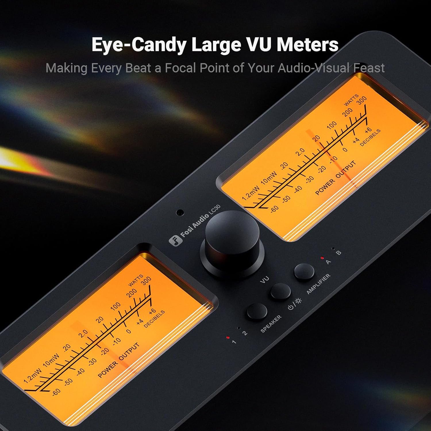 Fosi Audio LC30 VU Meter Amplifier Speaker Selector Box, 2-Way Analog Audio Switcher, for Stereo Hifi Amps and Passive Speakers, Home Audio Component with Remote Control image number 1