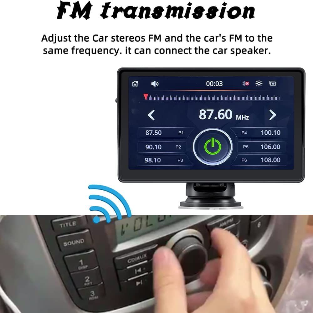 Portable Wireless Apple Carplayer & Android Auto 7 Inch Car Monitor Radio for All Cars Dashboard Mounted Car Stereo Support Bluetooth 5.0 Mirror Link FM Transmitter USB TF Rear View Camera image number 3